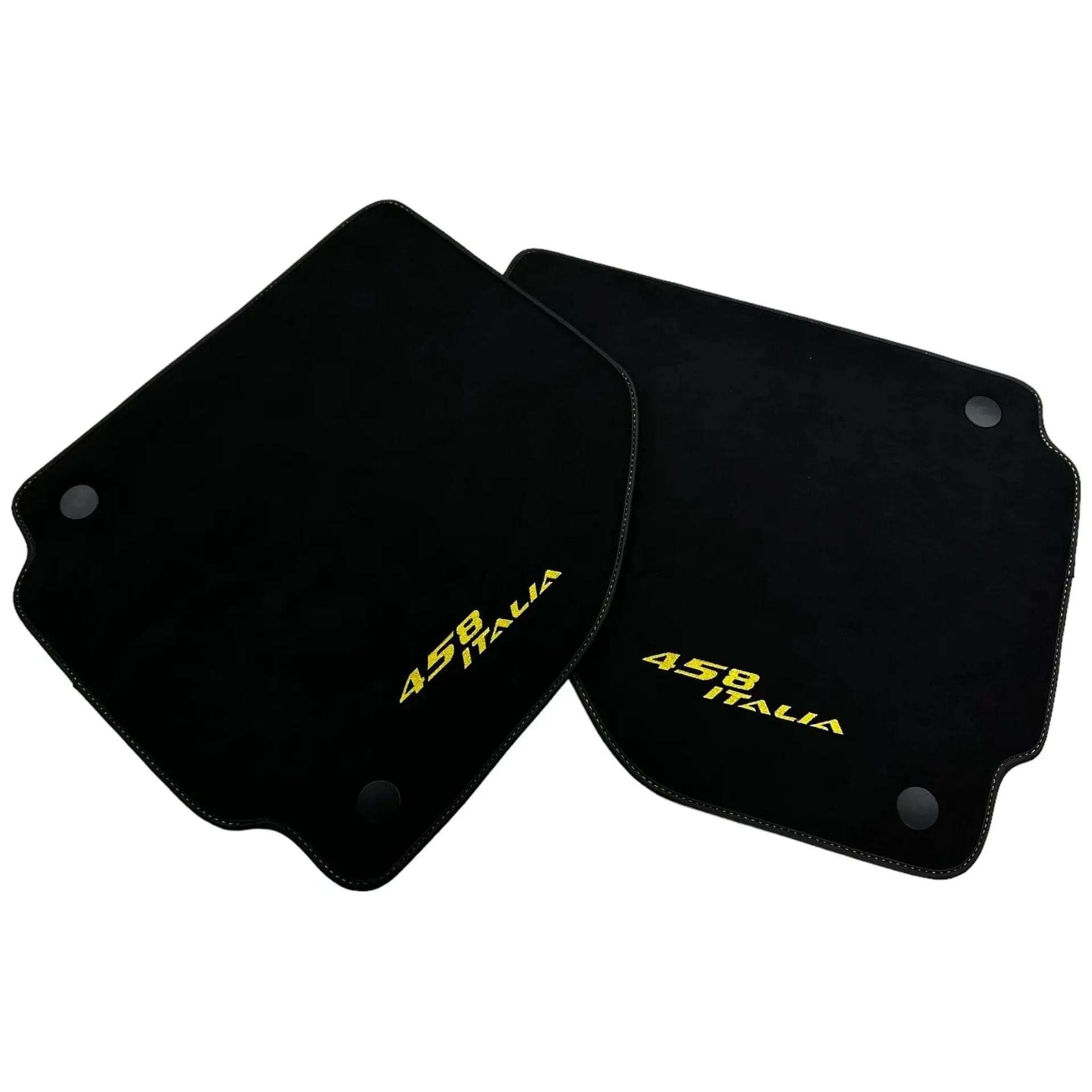Custom fit Ferrari 458 floor mats, premium quality material, precise fitment, and stylish black design with logo.