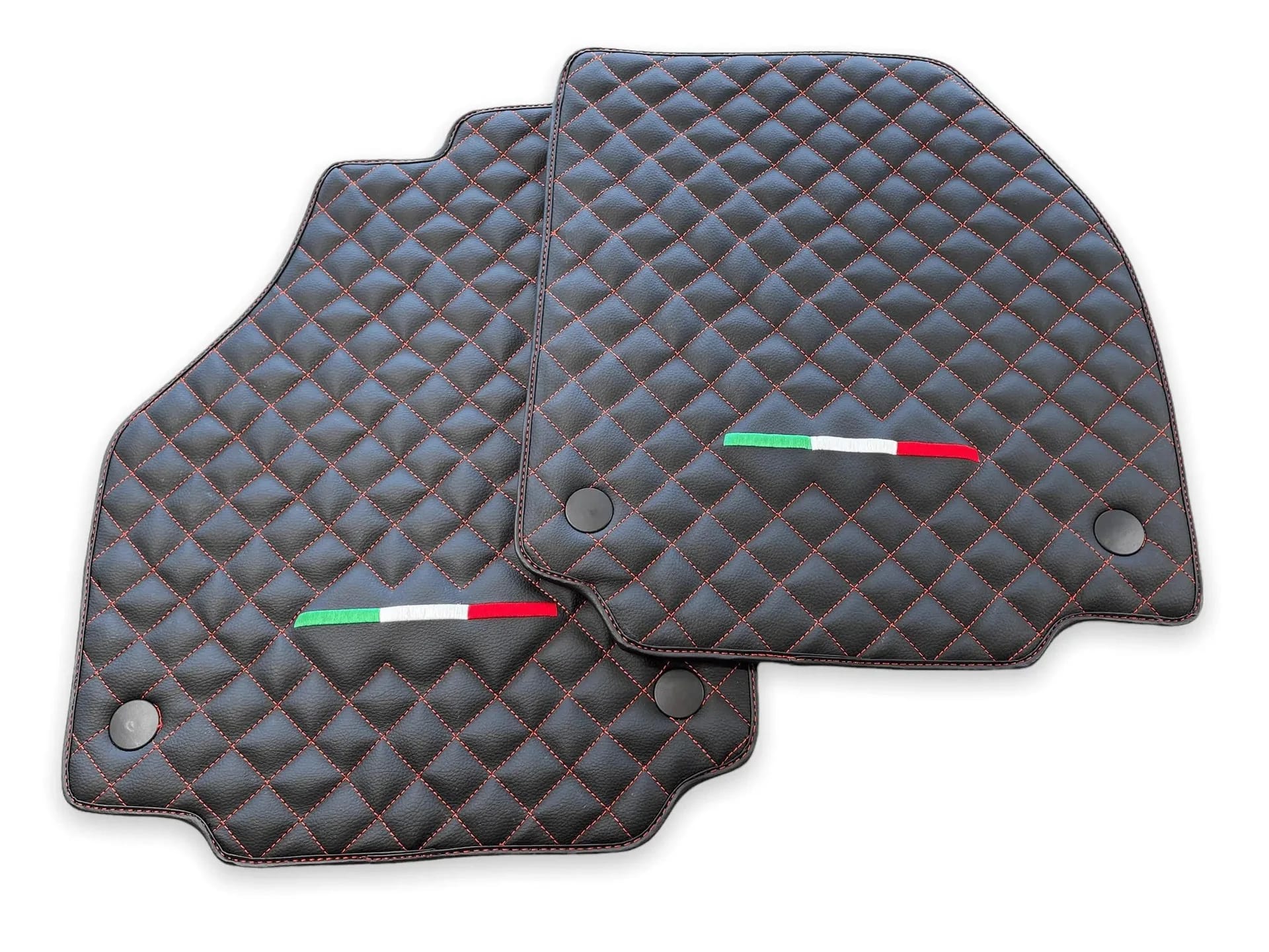 Custom-fit Ferrari 458 floor mats, premium quality with precise fitment, featuring a quilted design and Italian flag accents.