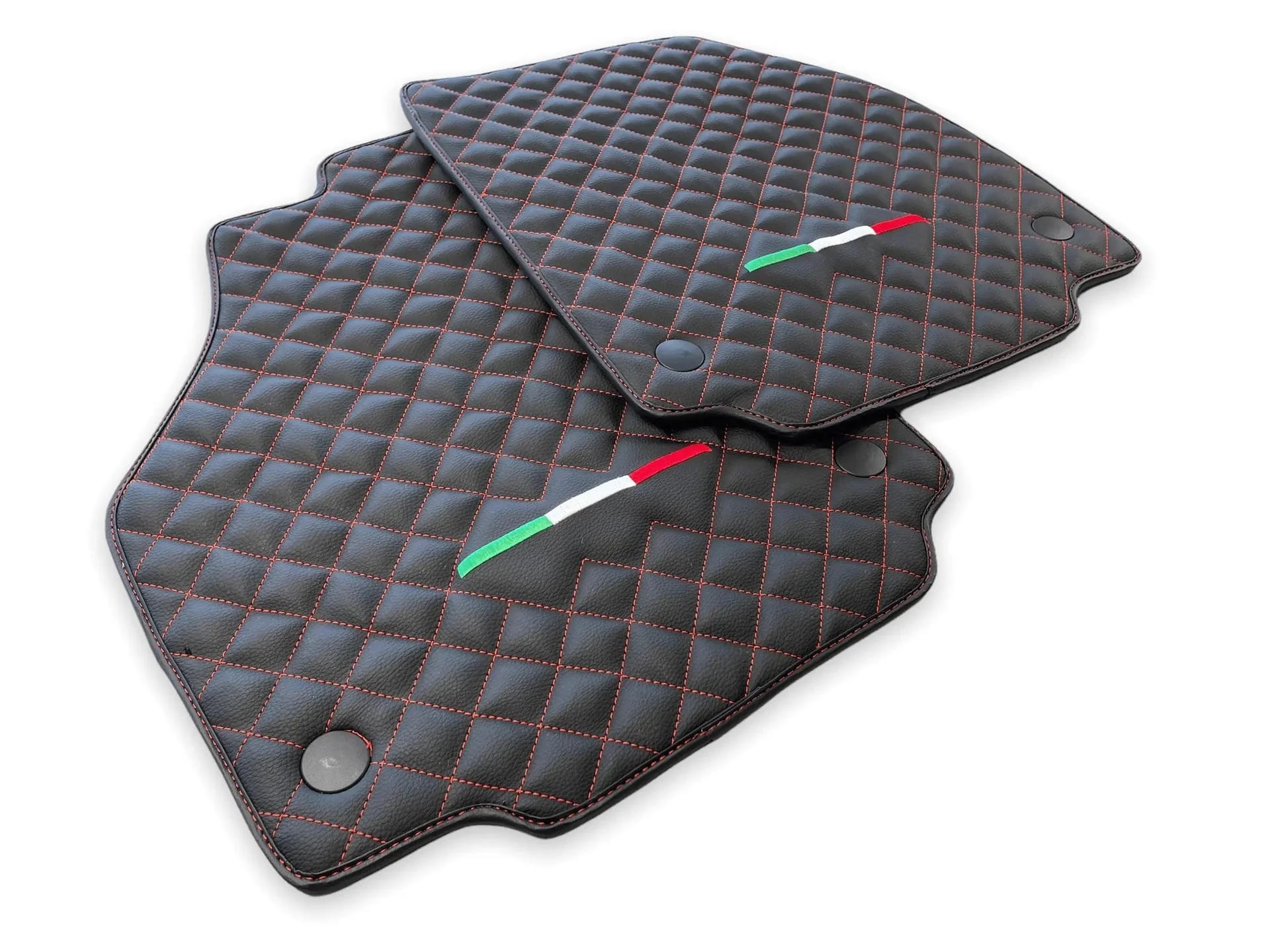 Custom fit Ferrari 458 floor mats, premium quality with precise fitment, featuring a stylish quilted design and logo.
