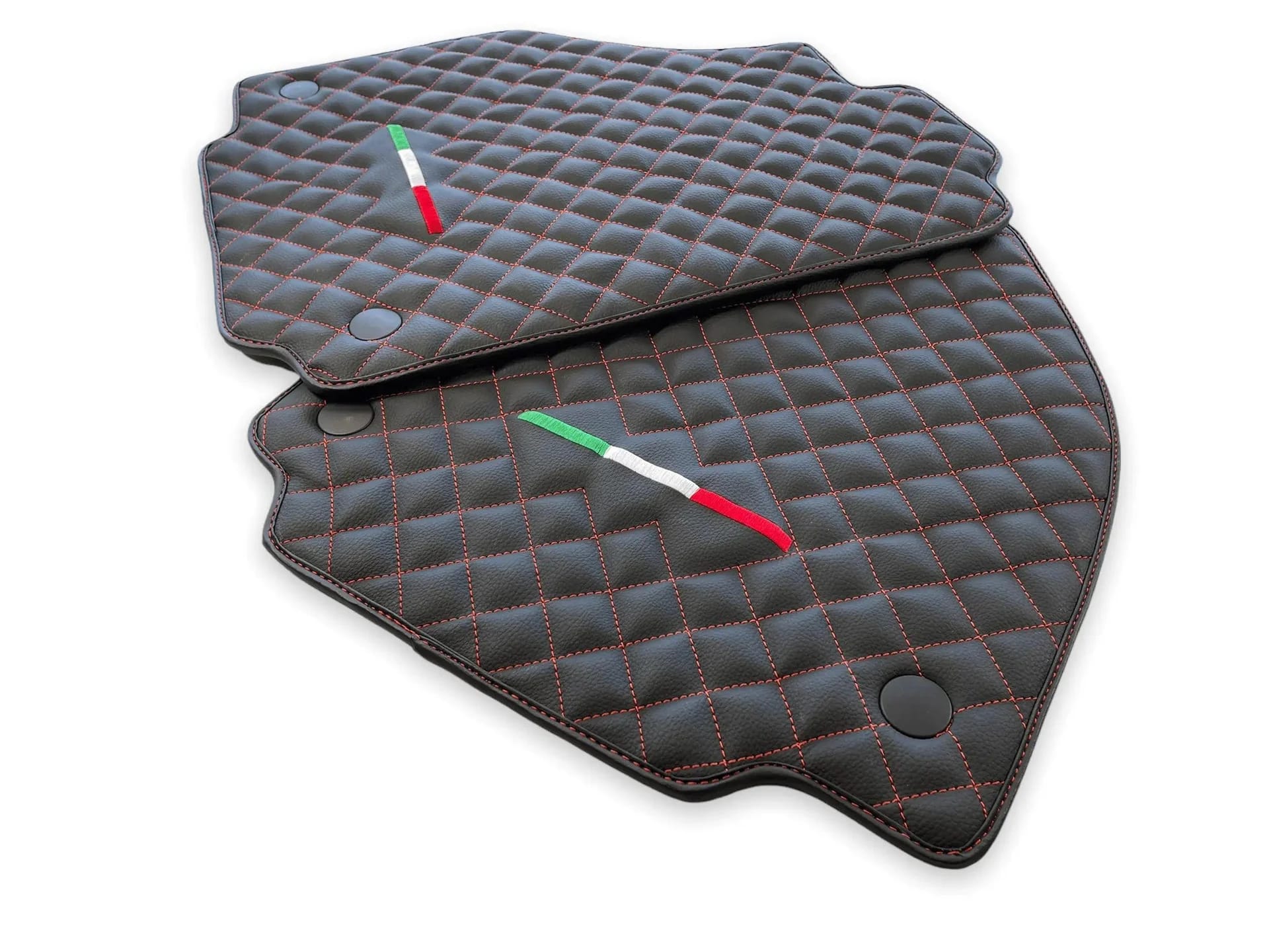 Ferrari 458 custom fit floor mats, premium quality with precise fitment, featuring quilted design and Italian colors.