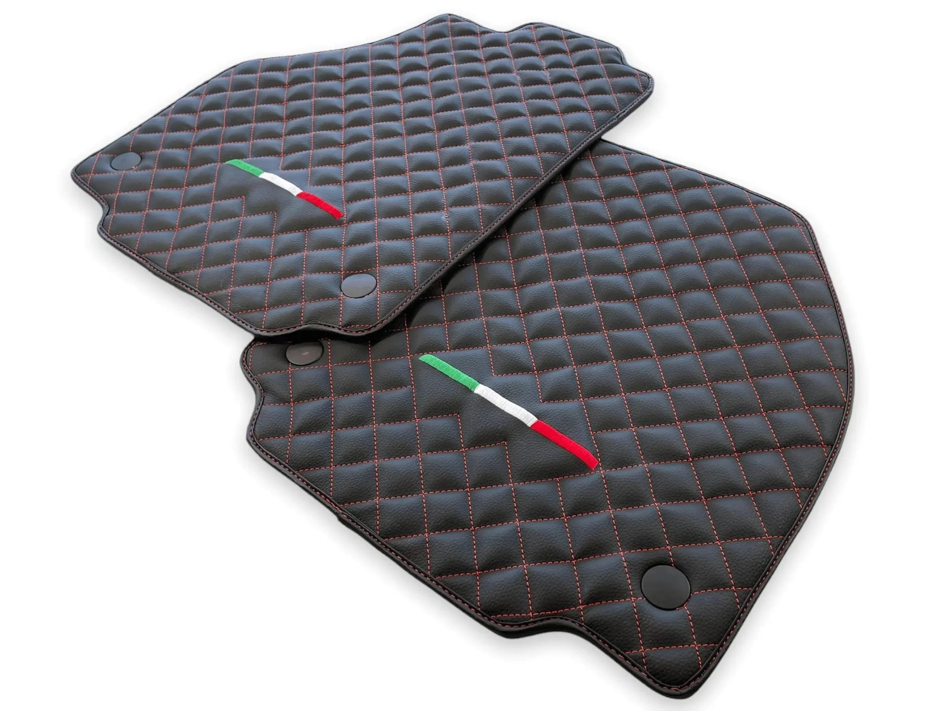 Custom-fit Ferrari 458 floor mats, premium quality with precise fitment, featuring a stylish quilted design and Italian flag 
