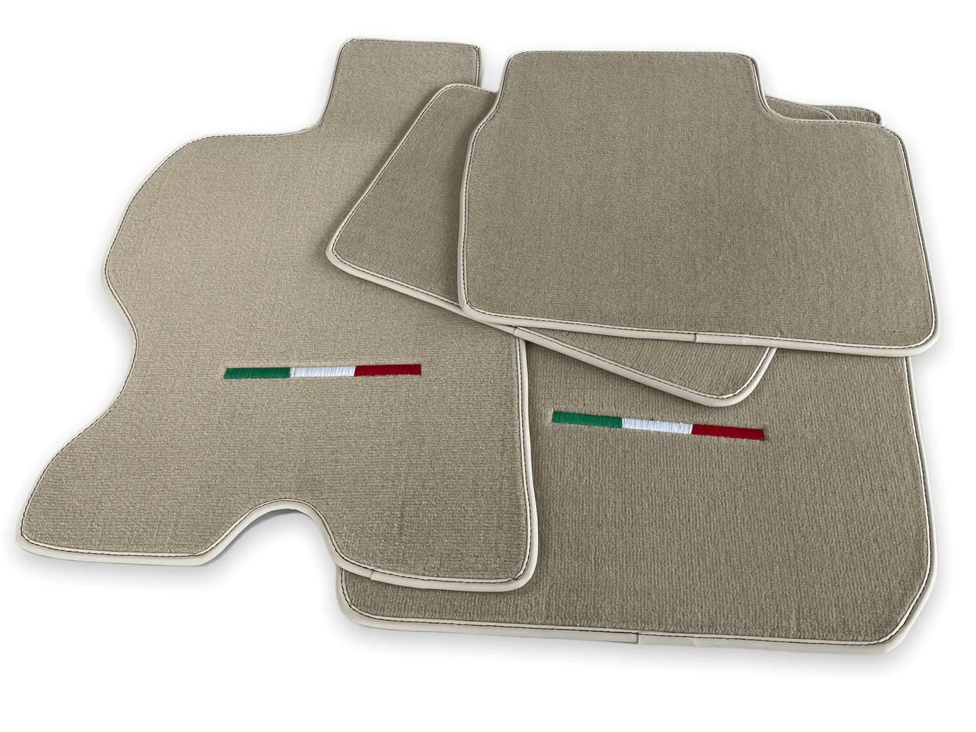 Ferrari FF custom fit floor mats, premium quality material, precise fitment, stylish design with Italian flag detail.