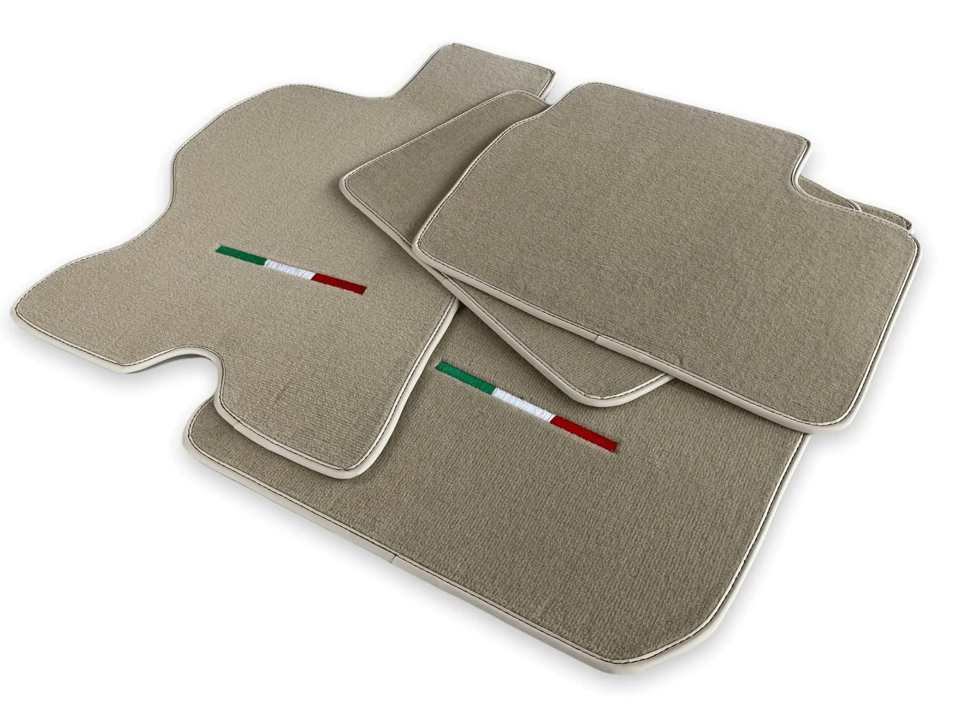 Ferrari FF custom fit floor mats, premium quality material, precise fitment, featuring Italian flag design.
