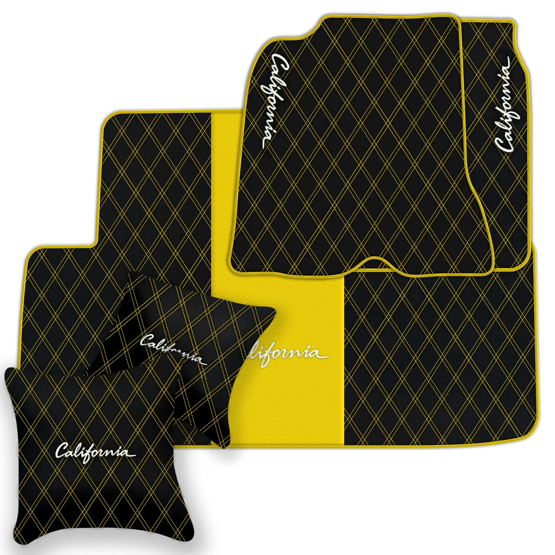 Ferrari California diamond leather floor mats with diamond quilted pattern and luxury finish 2008-2014