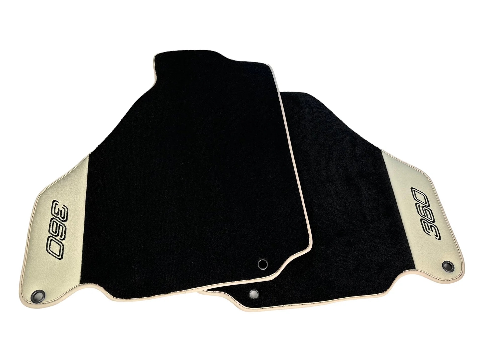 Front view of black floor mats for Ferrari 360 Modena