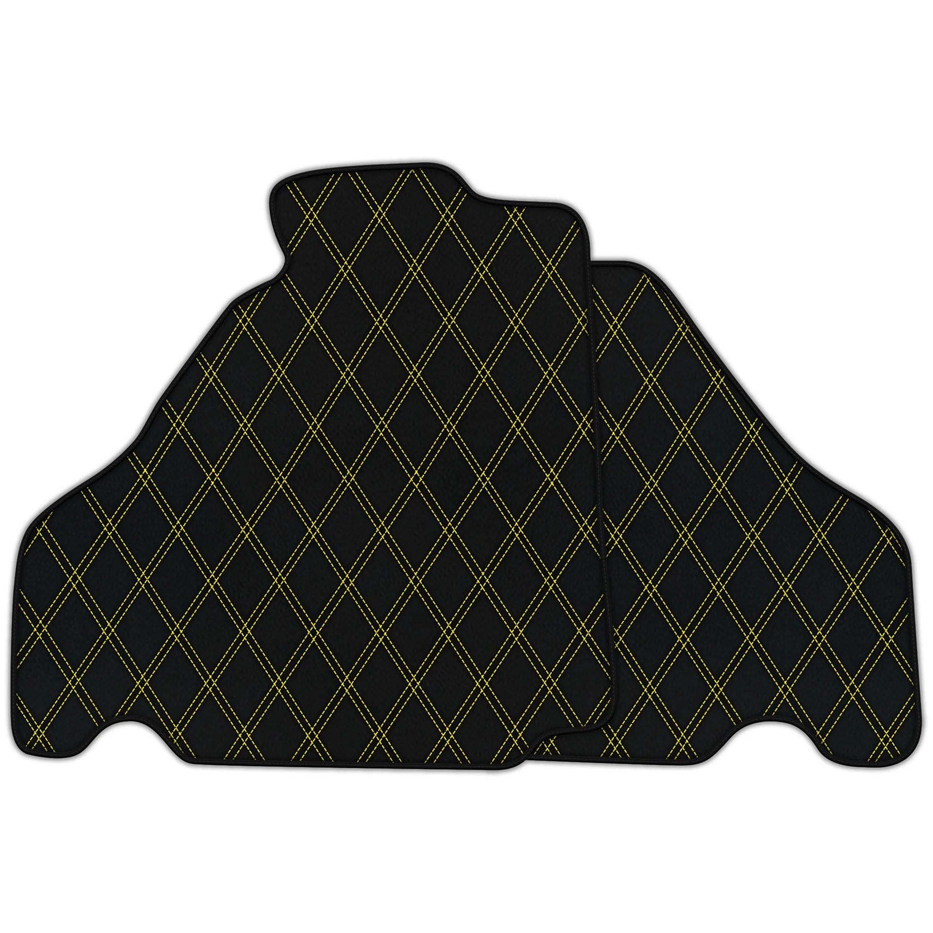Custom fit Ferrari 360 floor mats, premium quality with precise fitment, featuring a stylish black and yellow design.