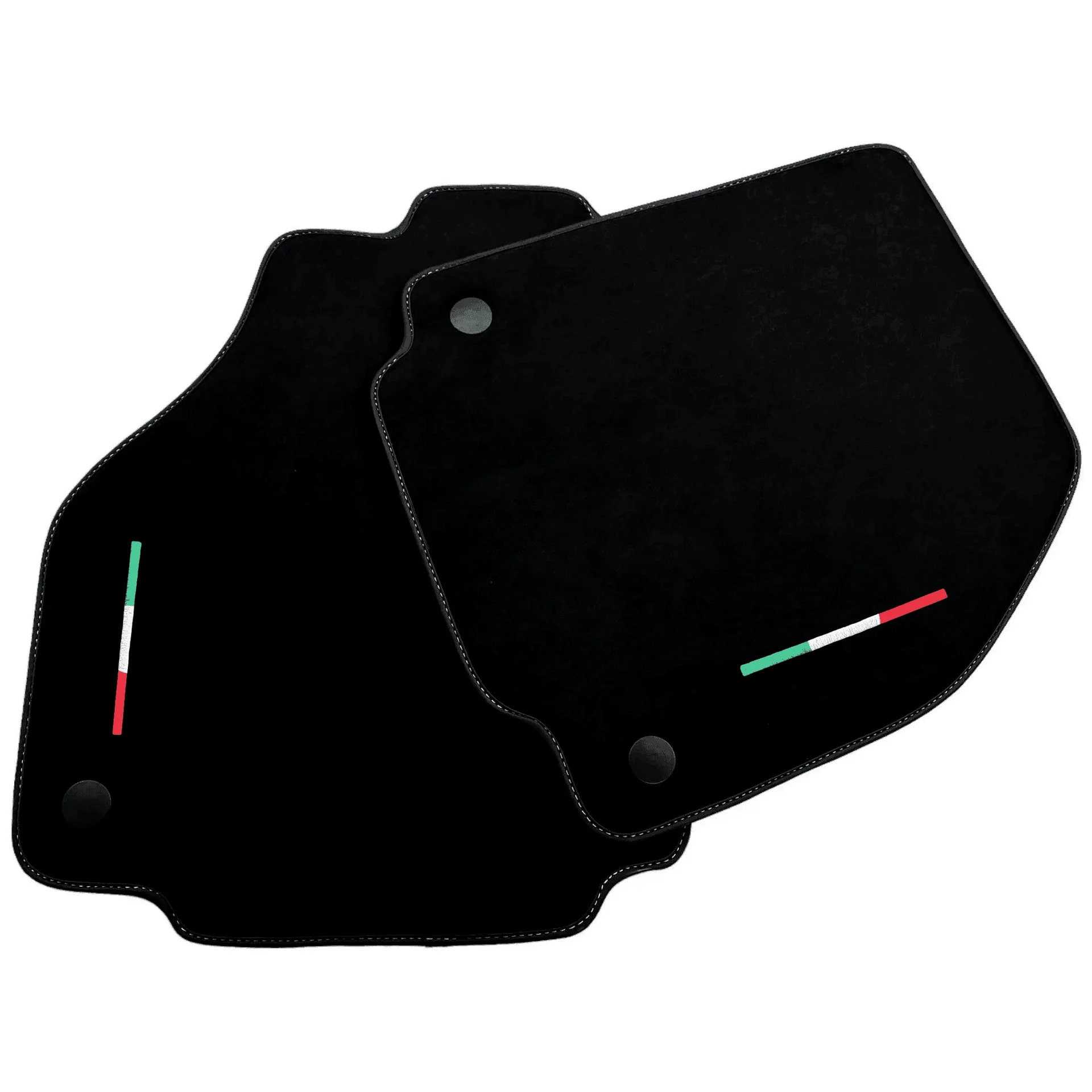 Ferrari 458 custom fit floor mats, premium quality material, precise fitment, featuring Italian flag accents.