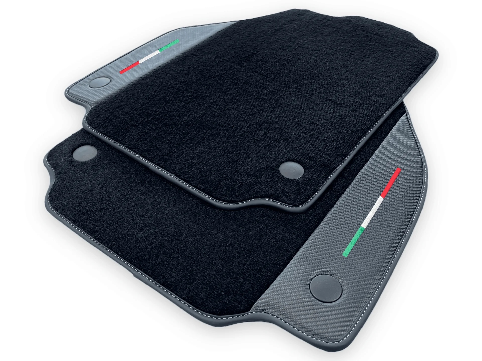 Custom-fit Ferrari 458 floor mats, premium quality with precise fitment, featuring stylish Italian flag accents.