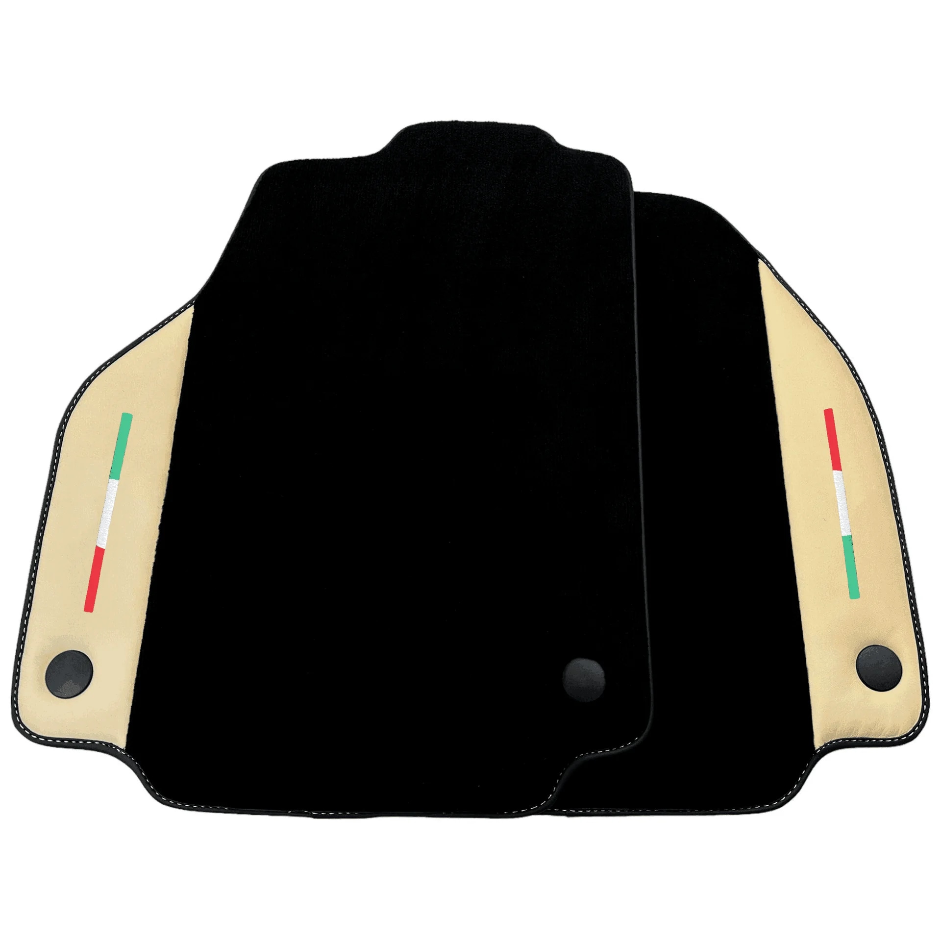 Ferrari 458 custom fit floor mats, premium quality with precise fitment, featuring stylish black and beige design.