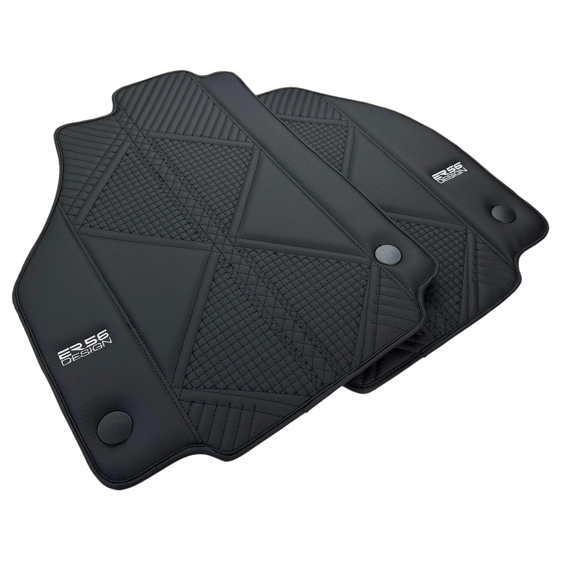 Black leather floor mats for Ferrari 458 Spider front view