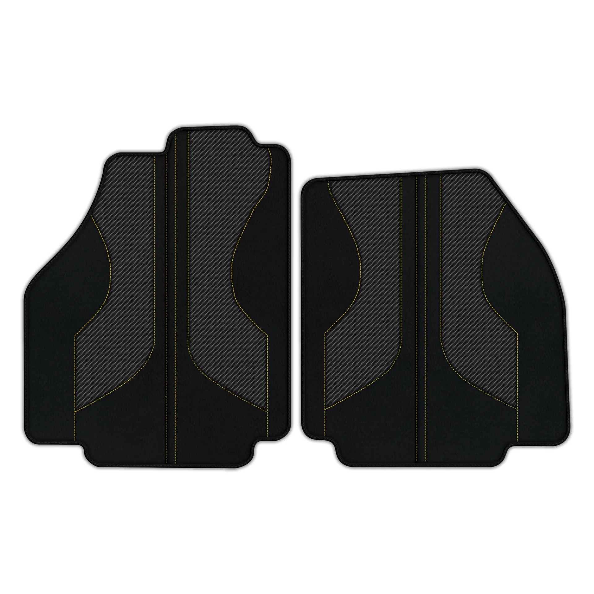 Ferrari 458 custom fit floor mats, premium quality material, precise fitment, stylish black with yellow stitching.