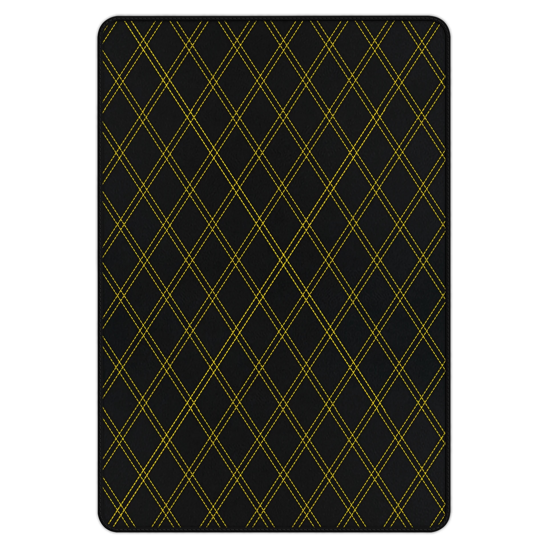 Custom fit Ferrari 458 floor mat in premium quality, featuring a precise fitment with stylish black and yellow diamond patter