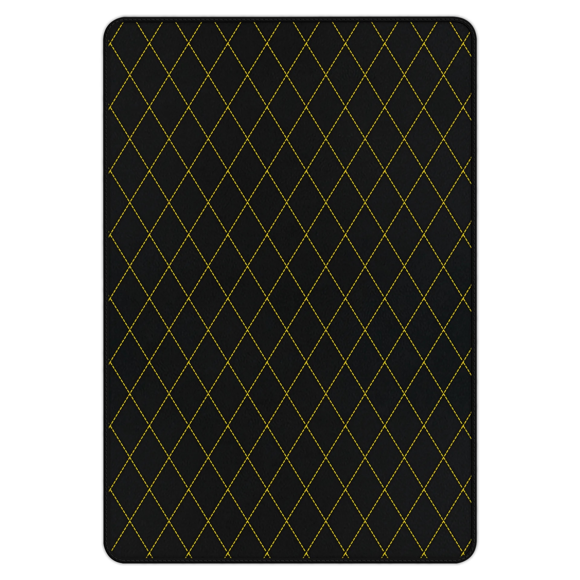 Ferrari 458 custom fit floor mat, premium quality with precise fitment, featuring a stylish diamond pattern and yellow stitch