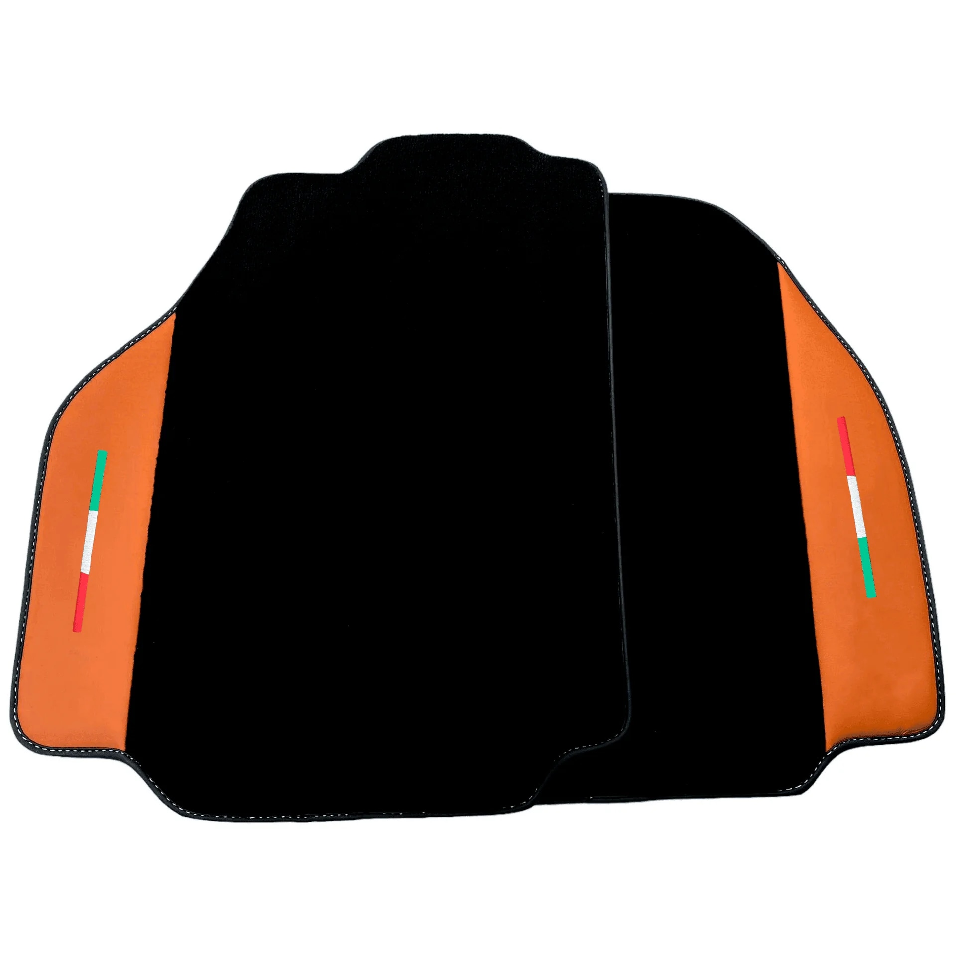 Premium Ferrari 458 floor mats with custom fit, precise fitment, and stylish black and orange design for luxury vehicles.