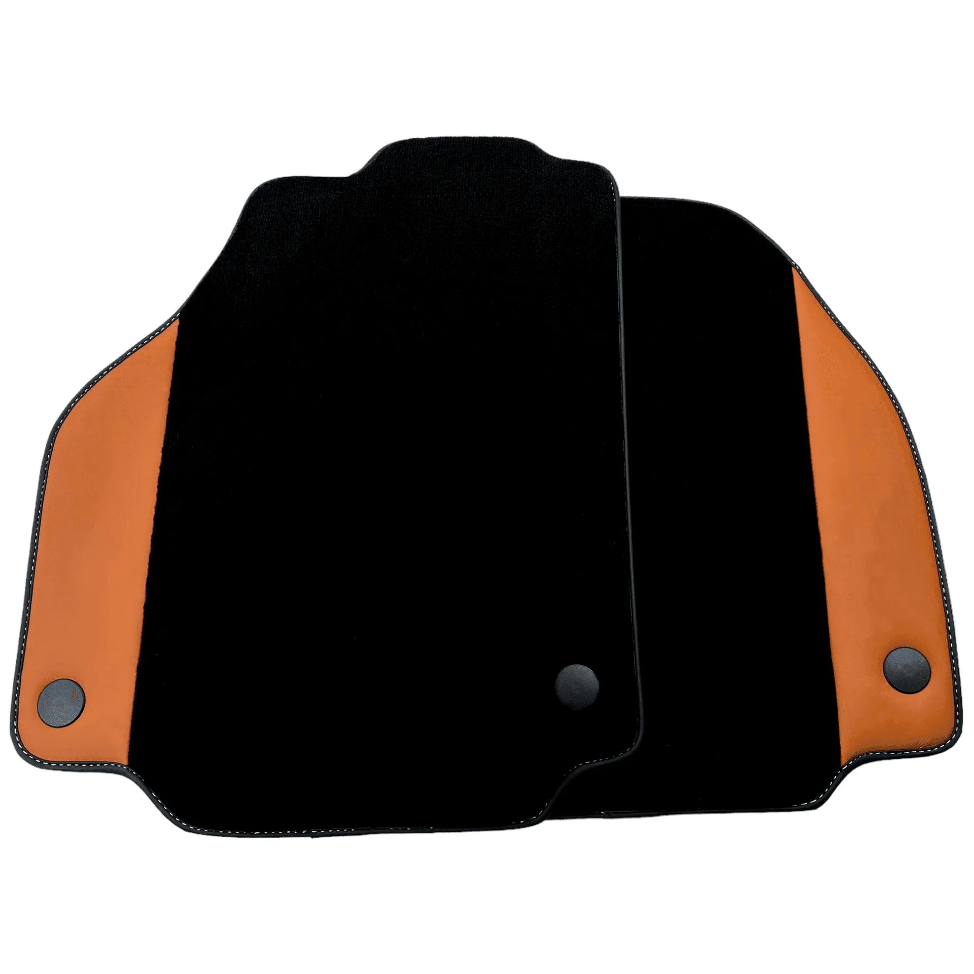 페라리 458 맞춤형 바닥 매트, 프리미엄 소재, 정밀한 핏, 세련된 블랙과 오렌지 디자인.