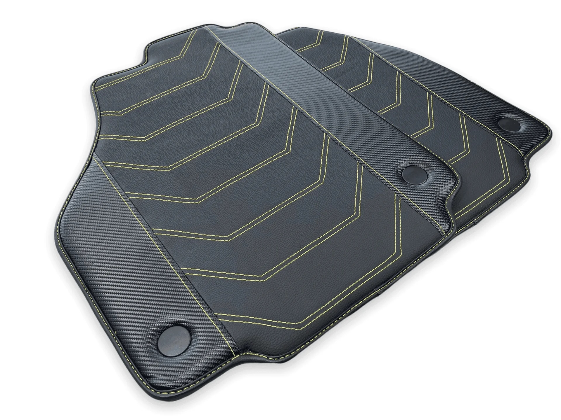 Premium Ferrari 458 floor mats, custom fit with precise fitment, featuring durable material and stylish yellow stitching.
