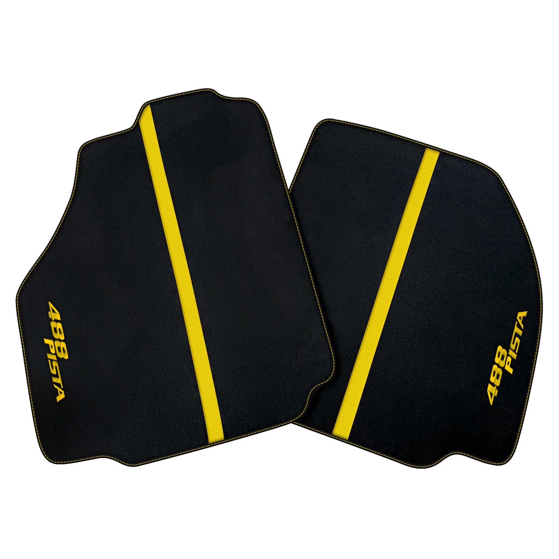 高級Ferrari 488地墊,量身定制設計,精確貼合,黑色配黃色點綴,頂級材質。