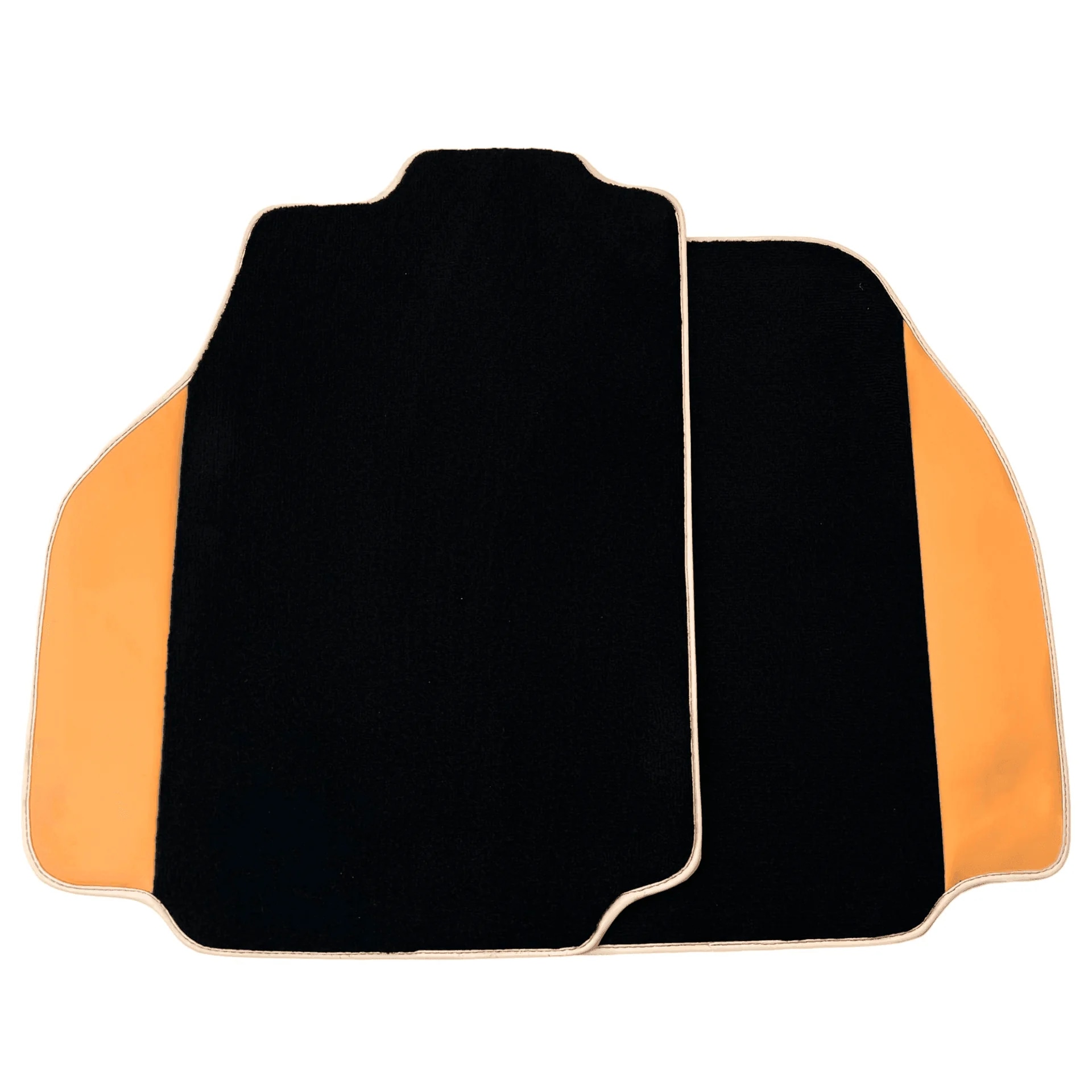 フェラーリ488用カスタムフィットフロアマット、精密なフィット感とスタイリッシュな黒とオレンジのデザイン。