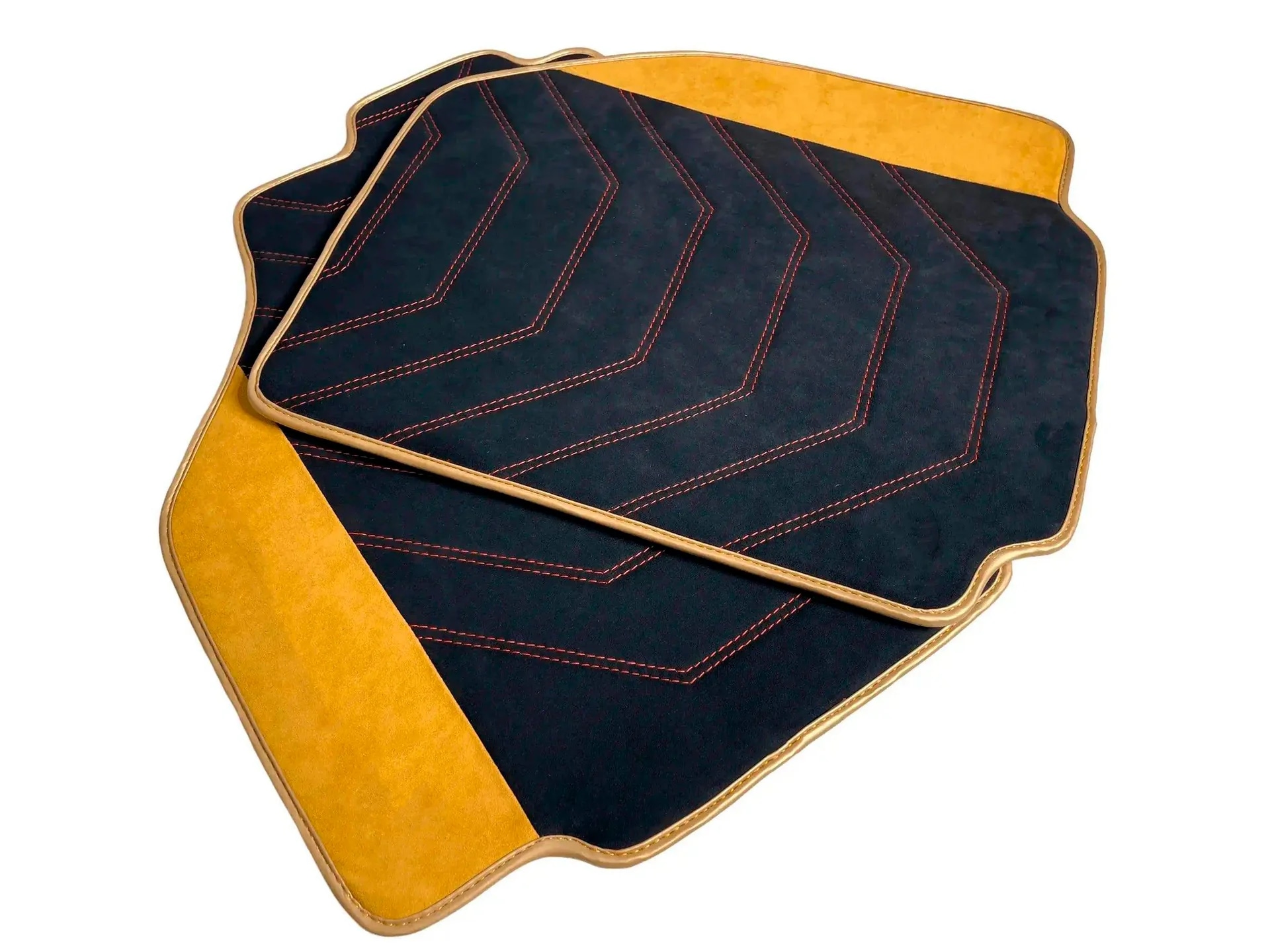 Custom-fit Ferrari 488 floor mats, premium quality with precise fitment, featuring stylish black and yellow design.