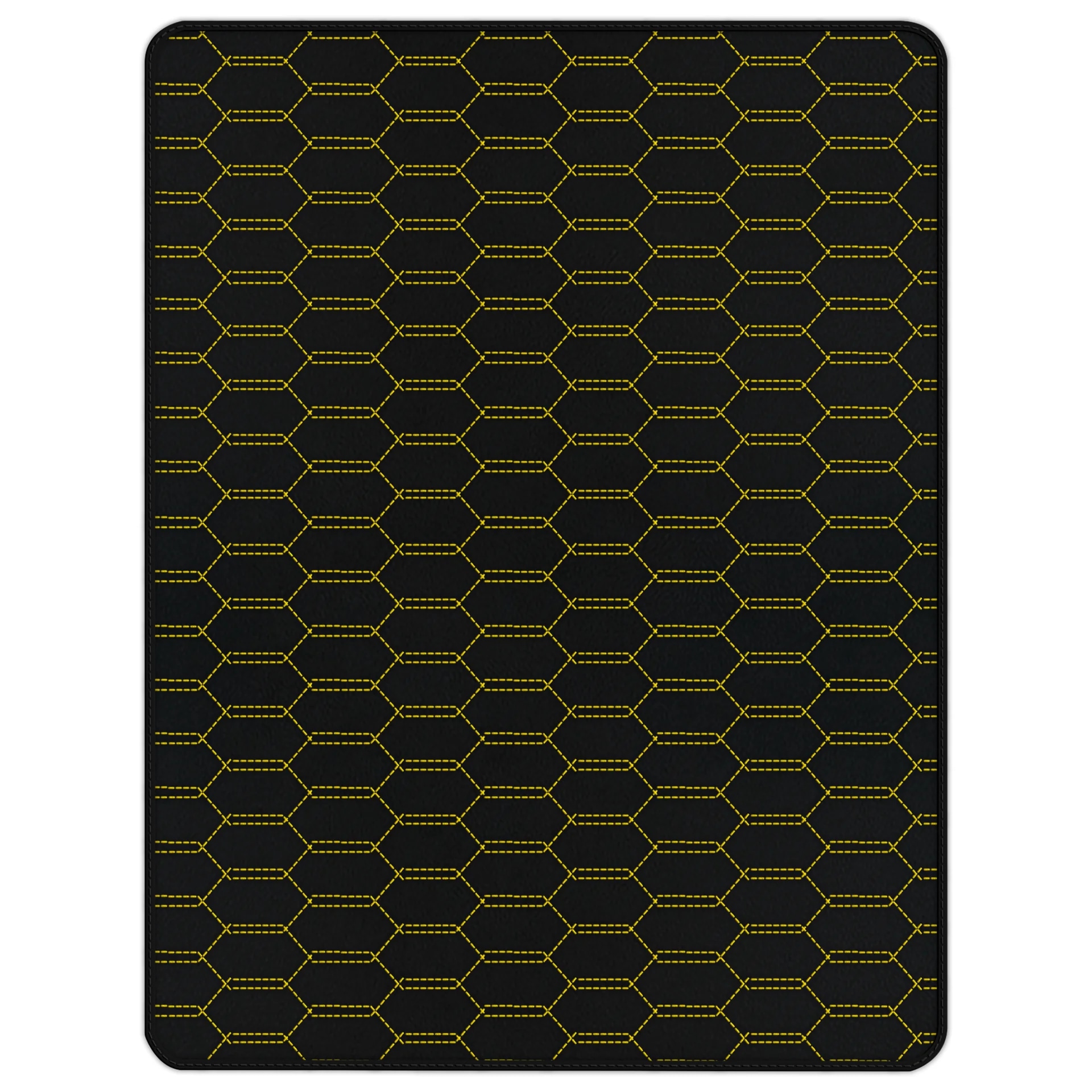 Ferrari 488 floor mat, custom fit, premium quality, precise fitment, stylish hexagonal design with yellow stitching.