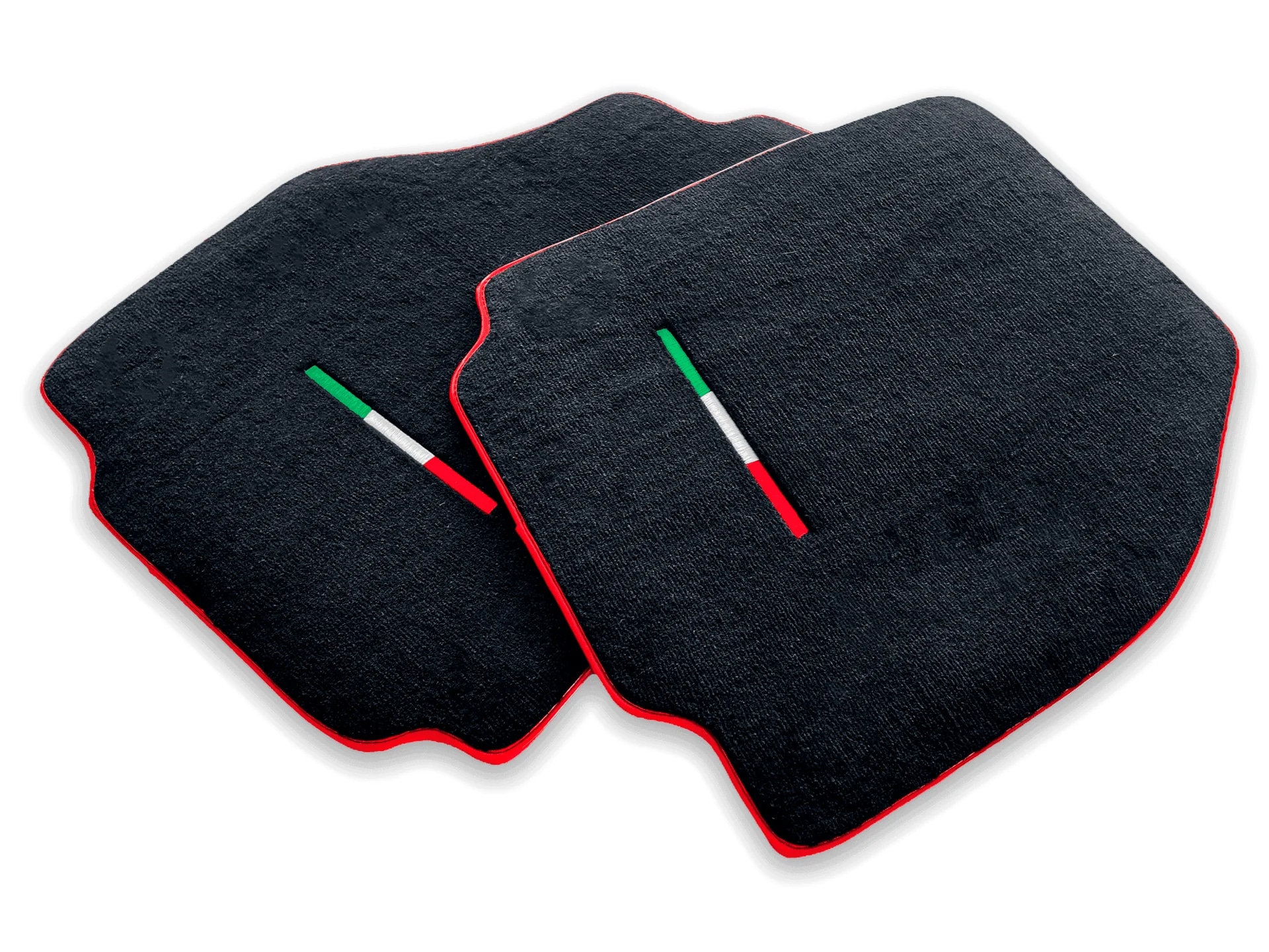 Ferrari 488 custom fit floor mats, premium quality, precise fitment, featuring stylish red trim and Italian flag accents.