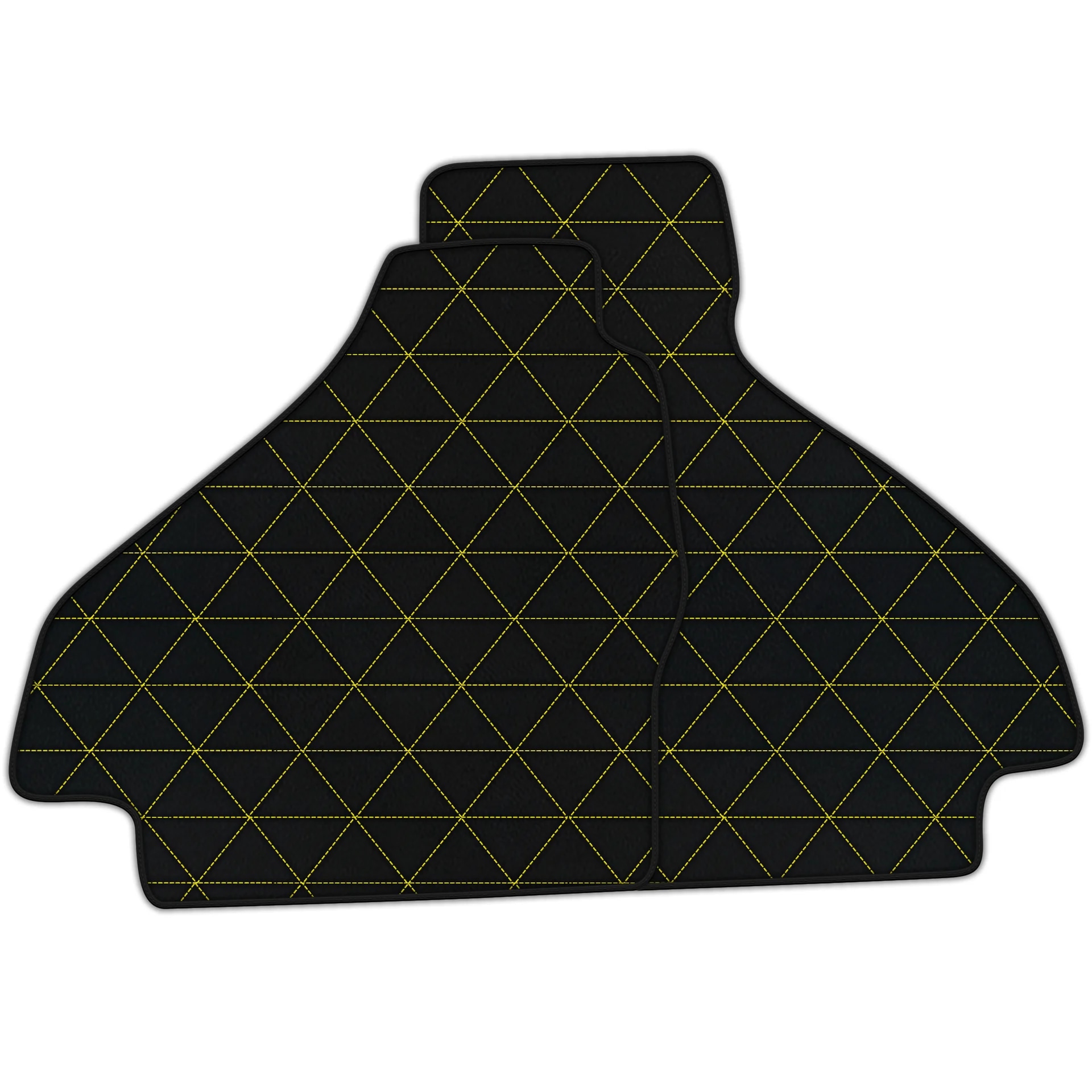 Custom fit Ferrari 512 TR floor mats, premium quality with precise fitment, featuring stylish black and yellow design.