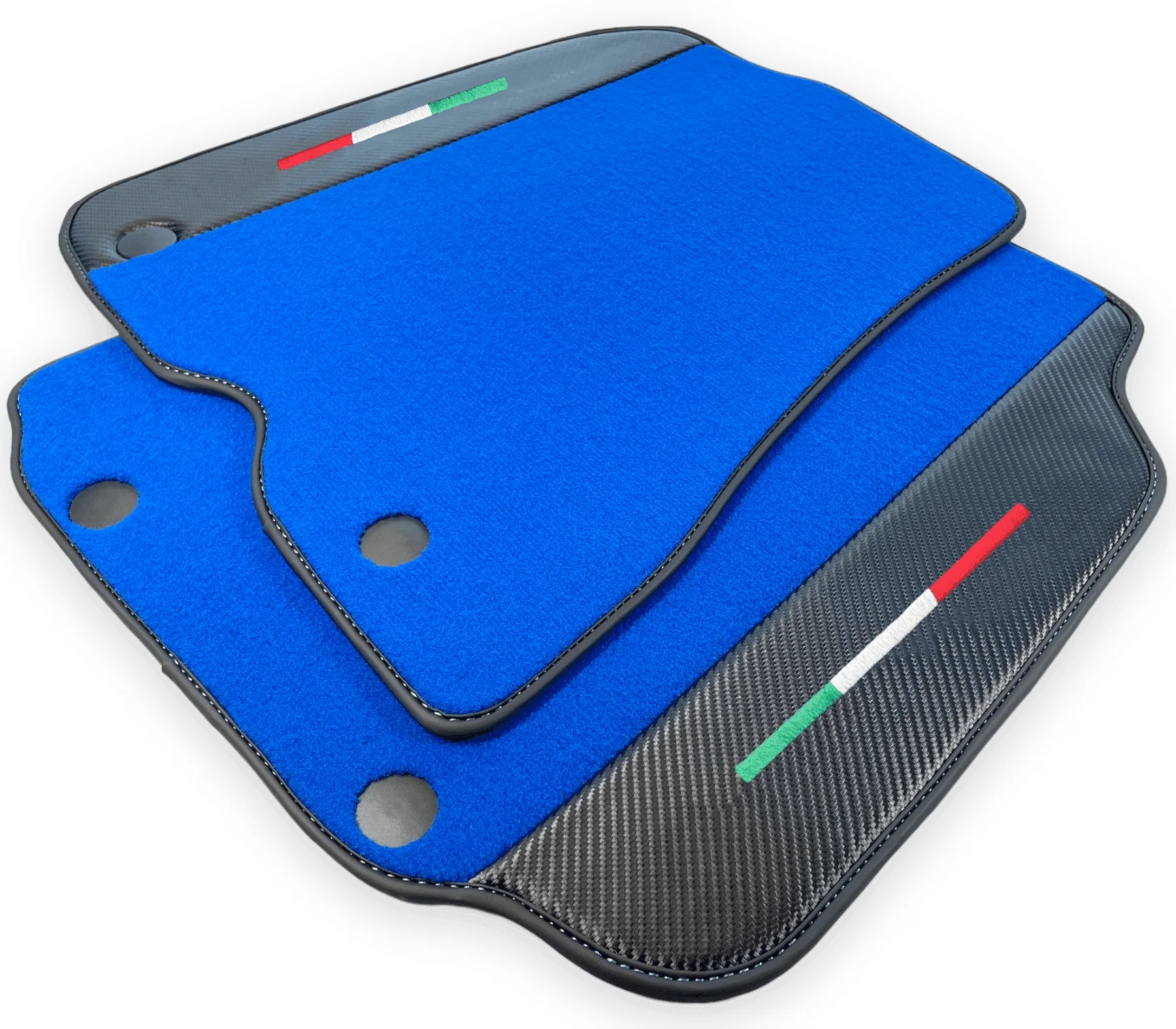 프리미엄 소재로 제작된 맞춤형 Ferrari 812 Superfast 바닥 매트, 정밀한 핏과 생생한 파란색.