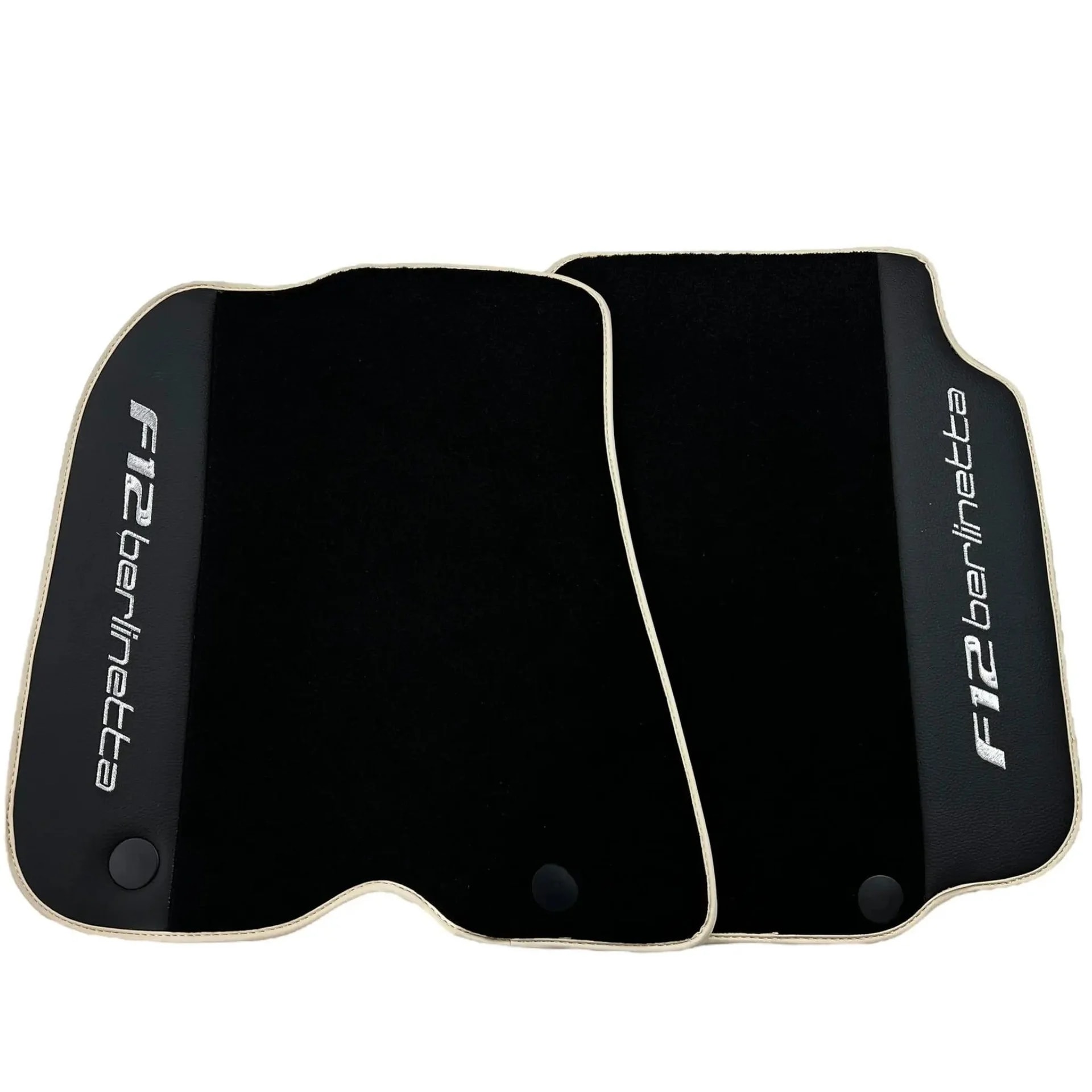 Black leather floor mats for Ferrari F12 Berlinetta front view