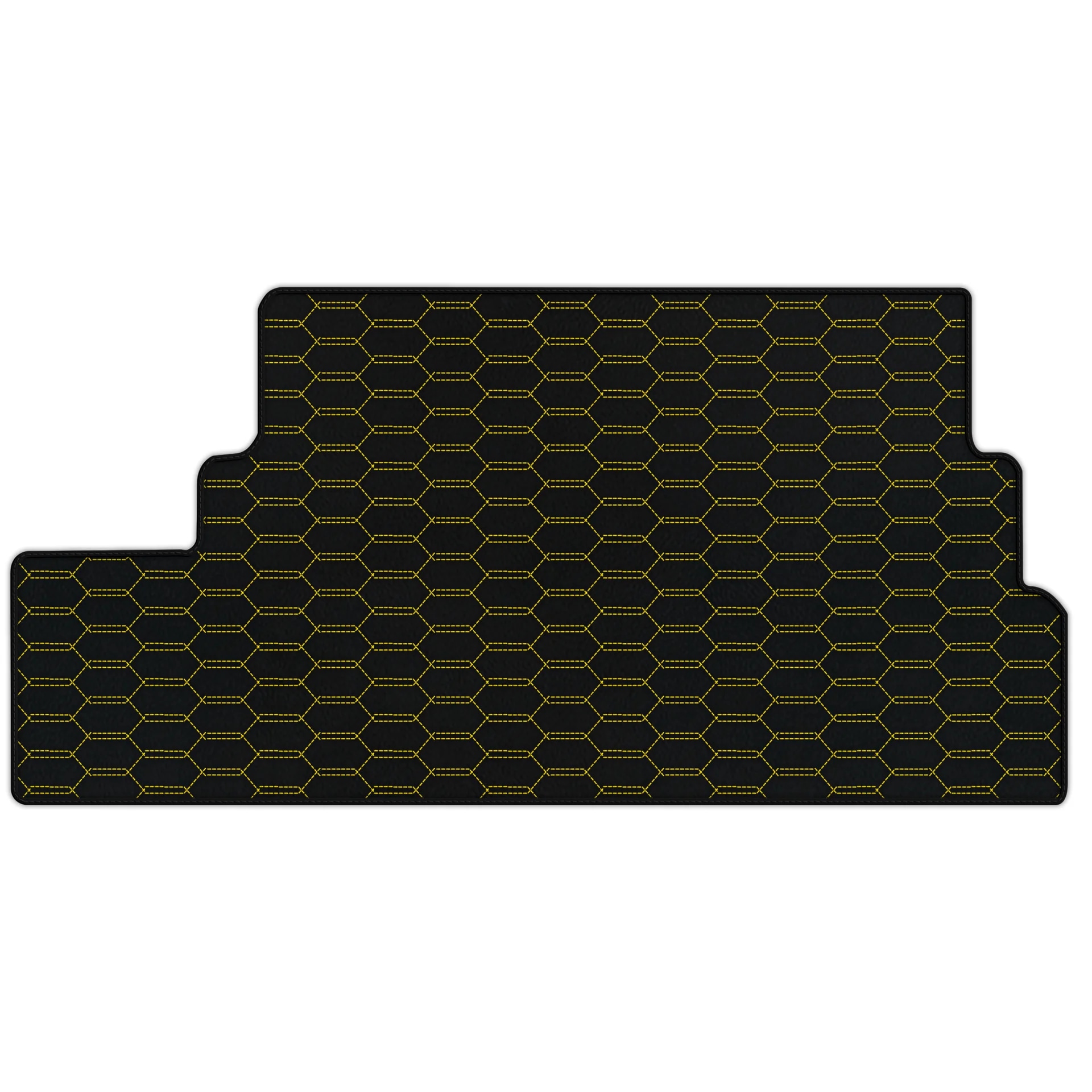Ferrari F12 Berlinetta floor mat, custom fit, premium quality, precise fitment, hexagonal pattern with yellow stitching.