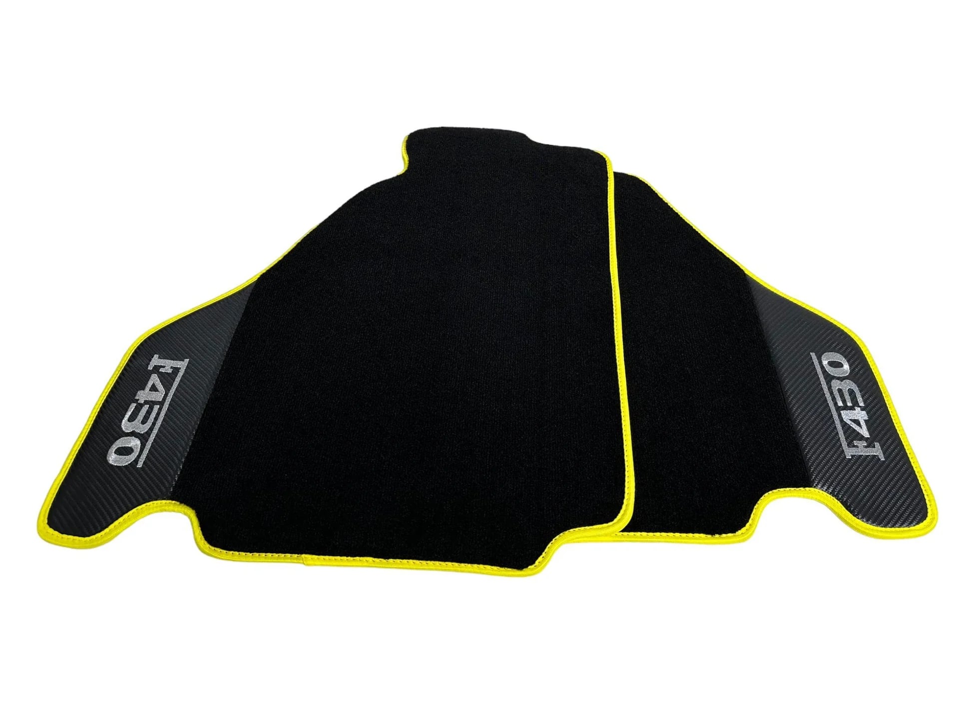 Black Floor Mats For Ferrari F430 2004-2009 With Carbon Fiber Leather Yellow Trim