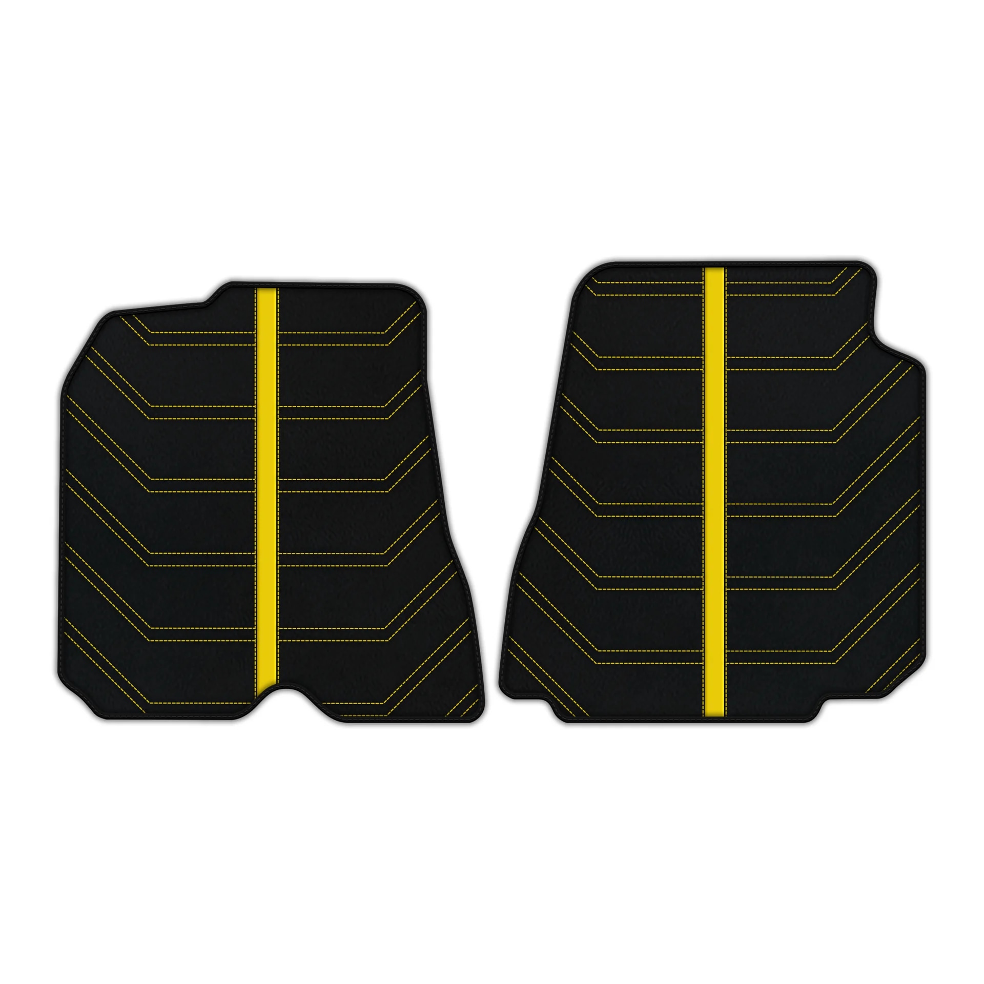 Maßgeschneiderte Ferrari GTC4 Lusso Fußmatten aus hochwertigem Material mit präziser Passform und stilvollen gelben Nähten.