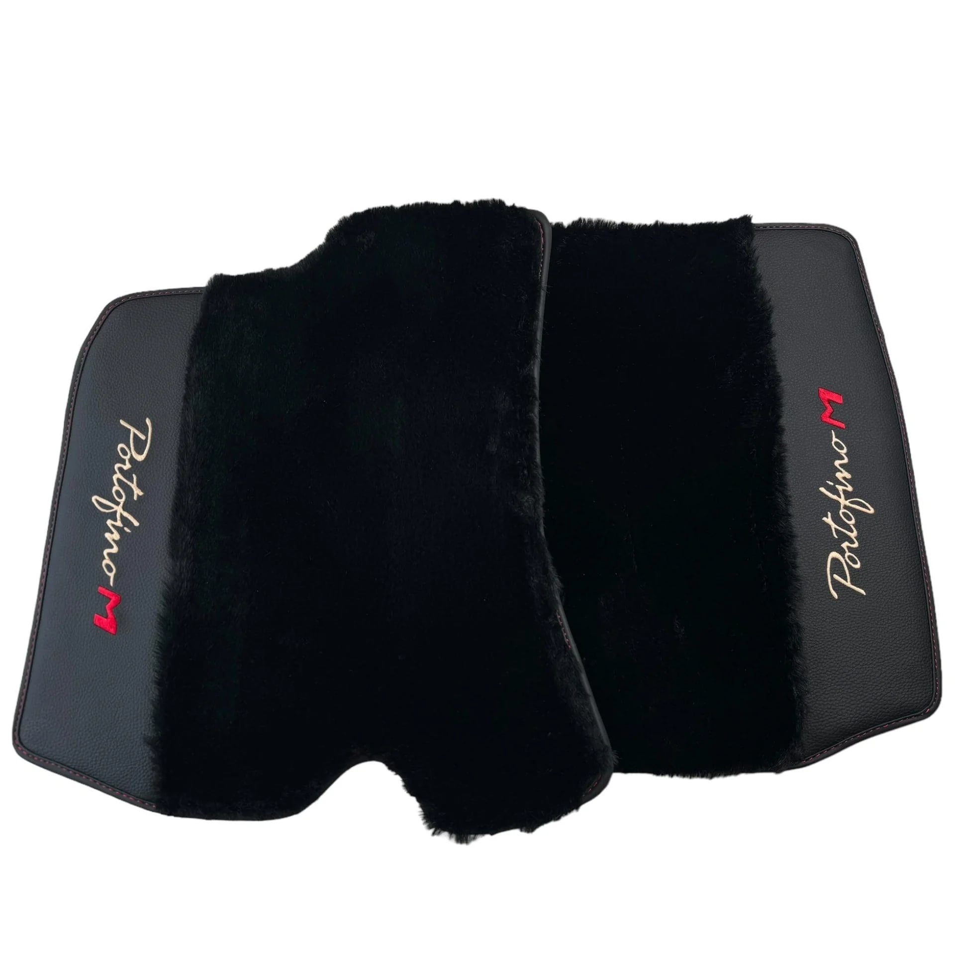 Black Sheepskin Floor Mats for Ferrari Portofino M (2018-2023) with Leather