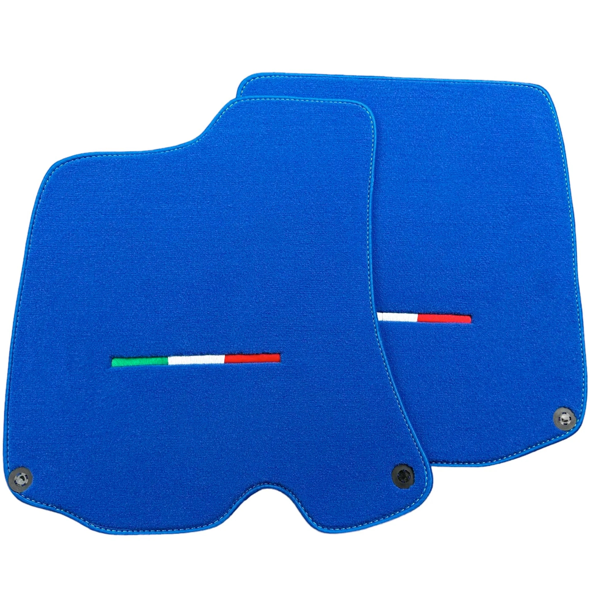 Ferrari Portofino custom fit blue floor mats, premium quality material, precise fitment, stylish Italian flag detail.