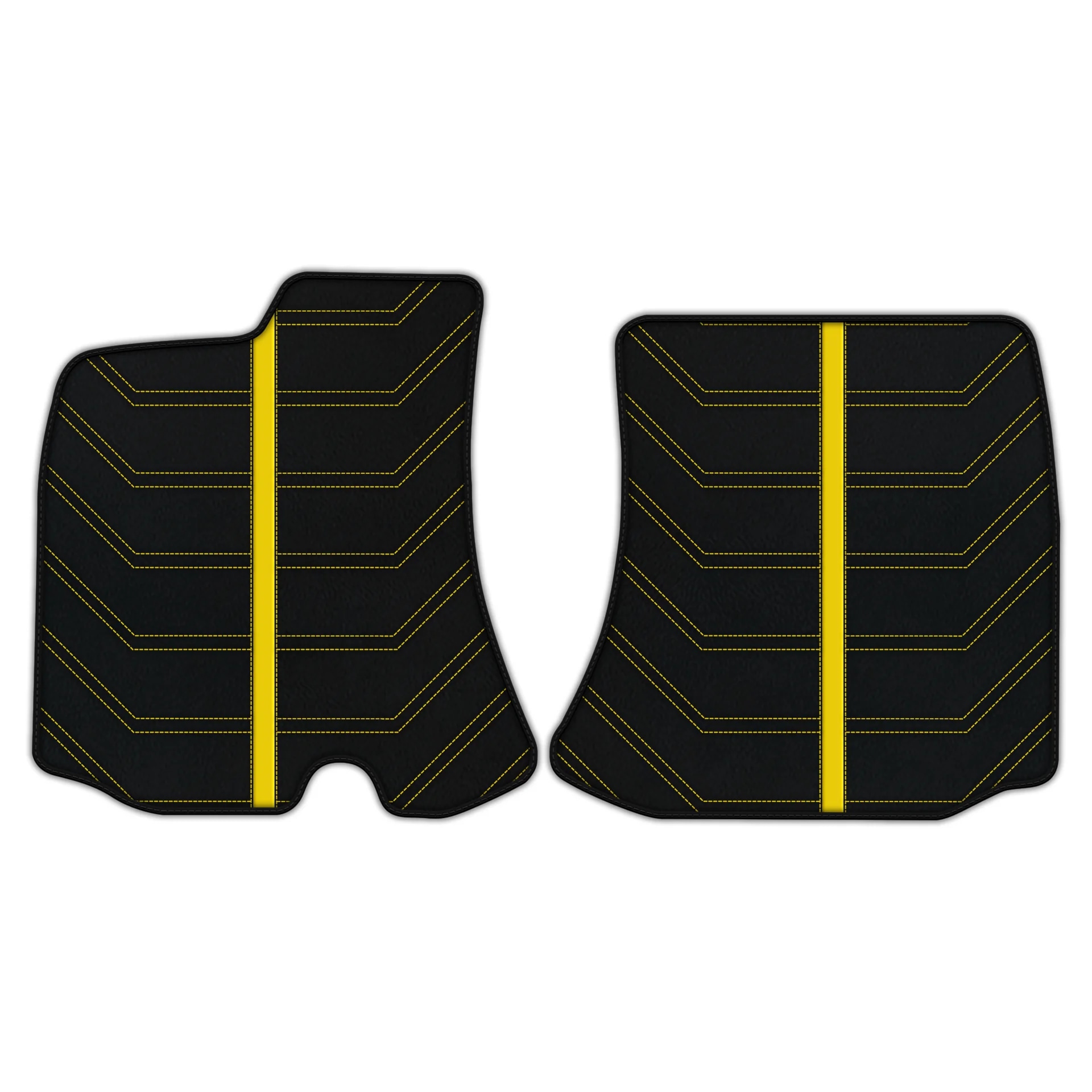 Ferrari Portofino maßgeschneiderte Fußmatten, hochwertige Verarbeitung, stilvolles Design in Schwarz und Gelb.