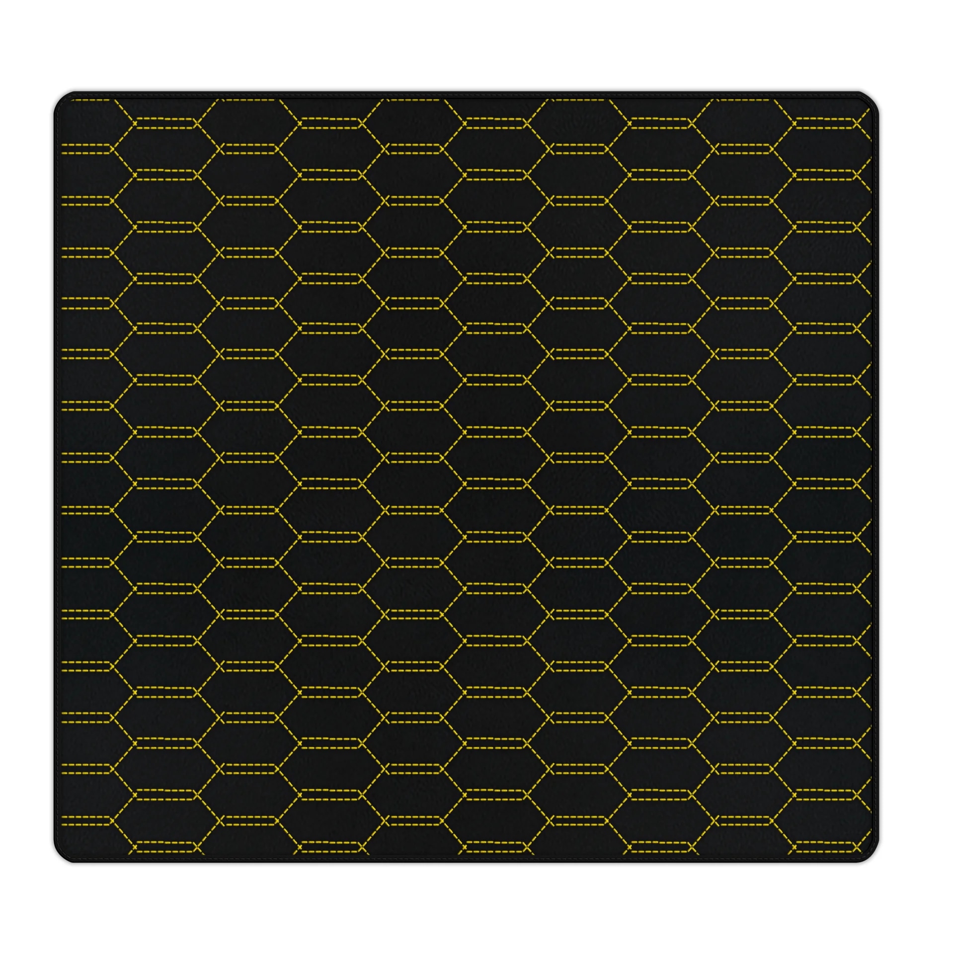 Premium Ferrari Portofino maßgeschneiderte Fußmatte mit präziser Passform und hochwertigem sechseckigem Design in Gelb.