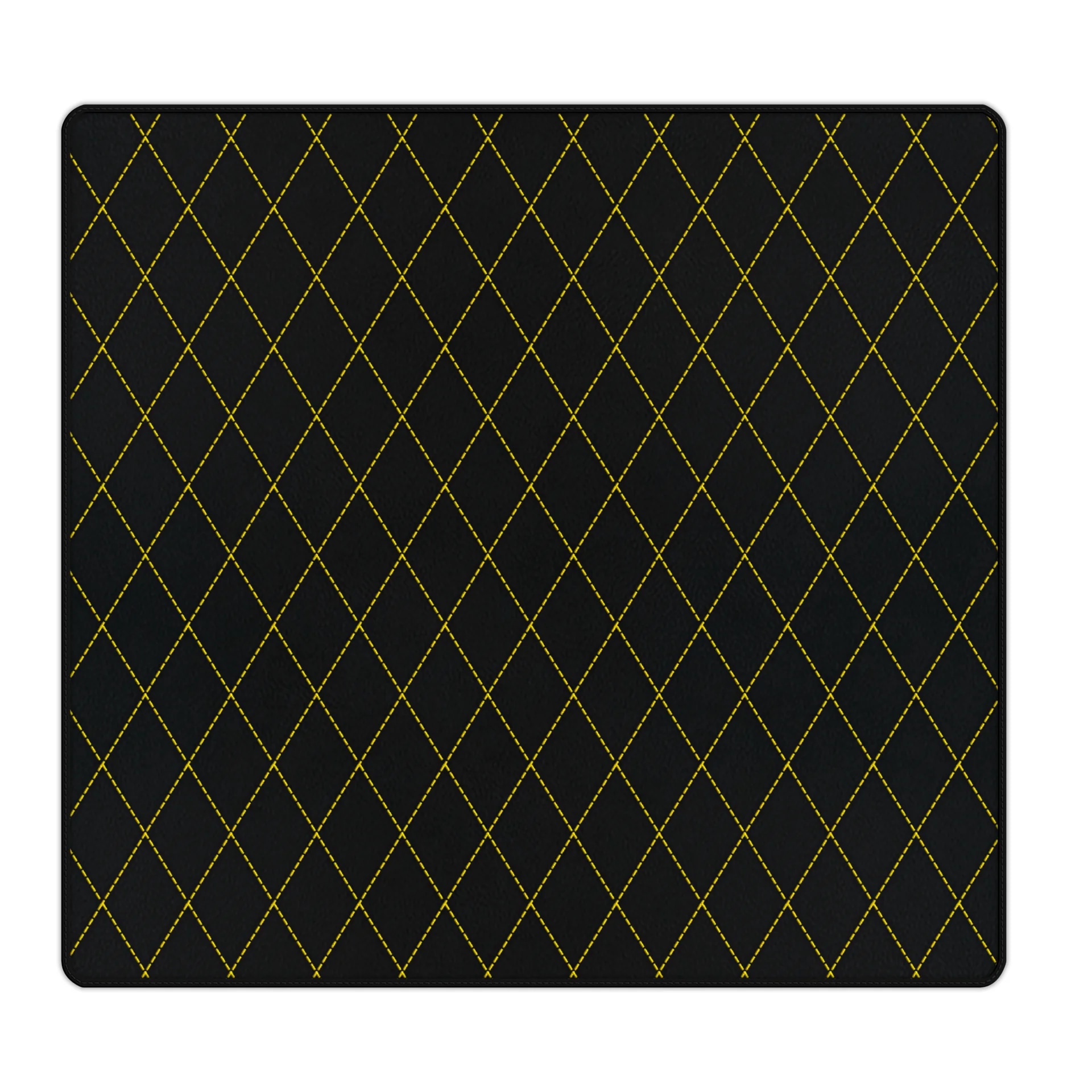 Ferrari Portofino maßgeschneiderte Fußmatte, hochwertige Verarbeitung, stilvolles schwarzes Design mit gelben Akzenten.