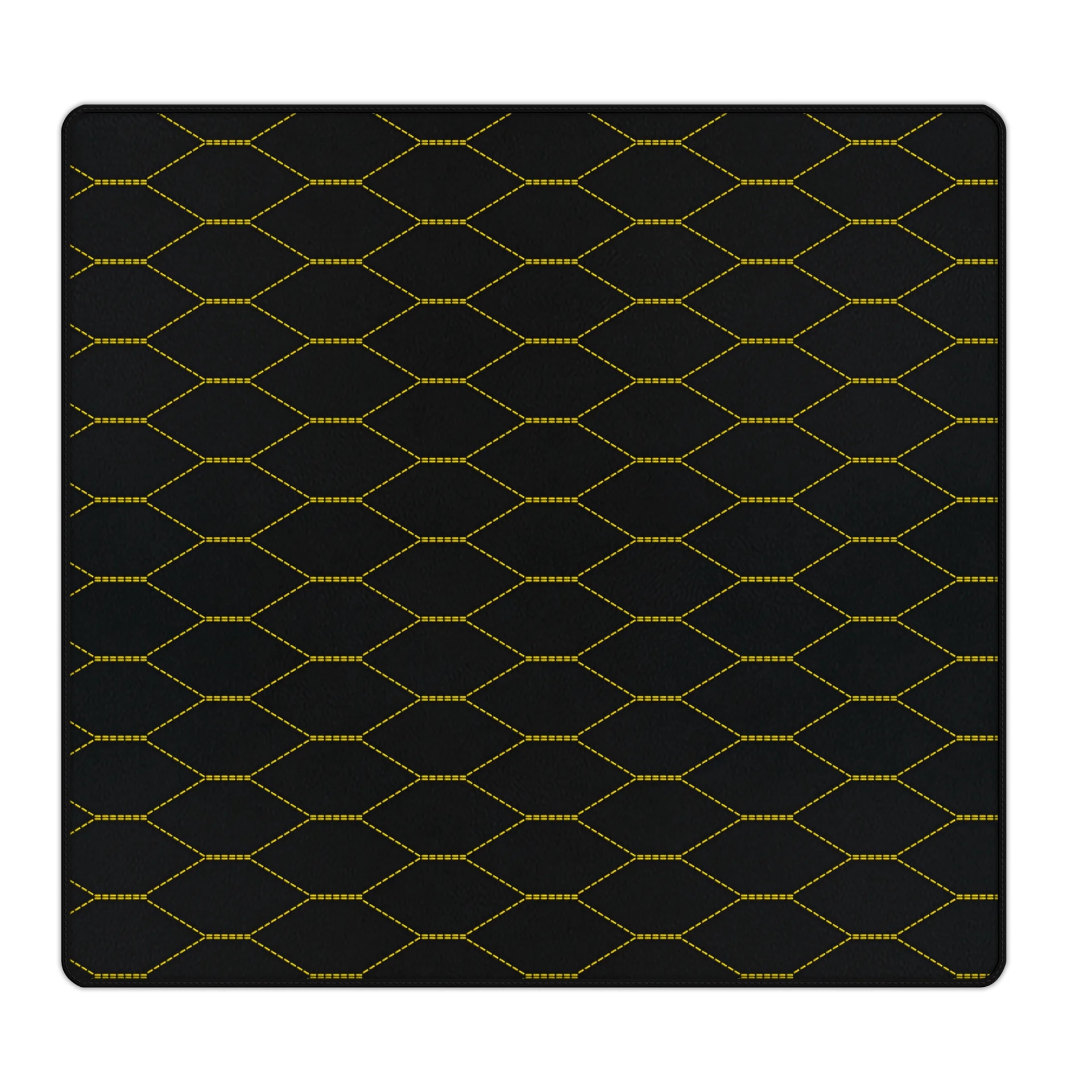 Ferrari Portofino maßgeschneiderte Fußmatte, hochwertige Verarbeitung, elegantes schwarzes Design mit gelben Akzenten.