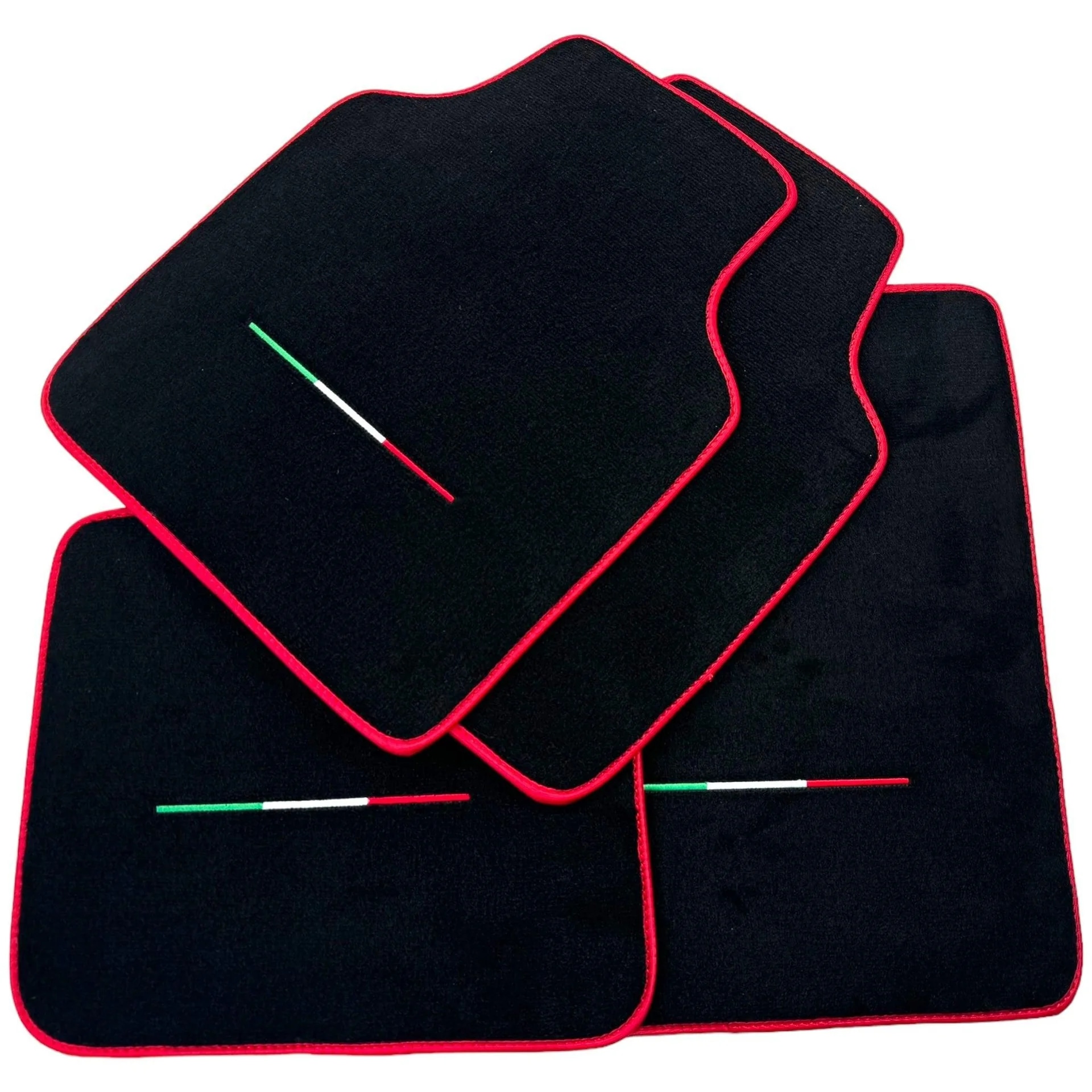 Black luxury floor mats for Ferrari Purosangue, custom fit, premium quality, with red trim and precise fitment. Italian Editi