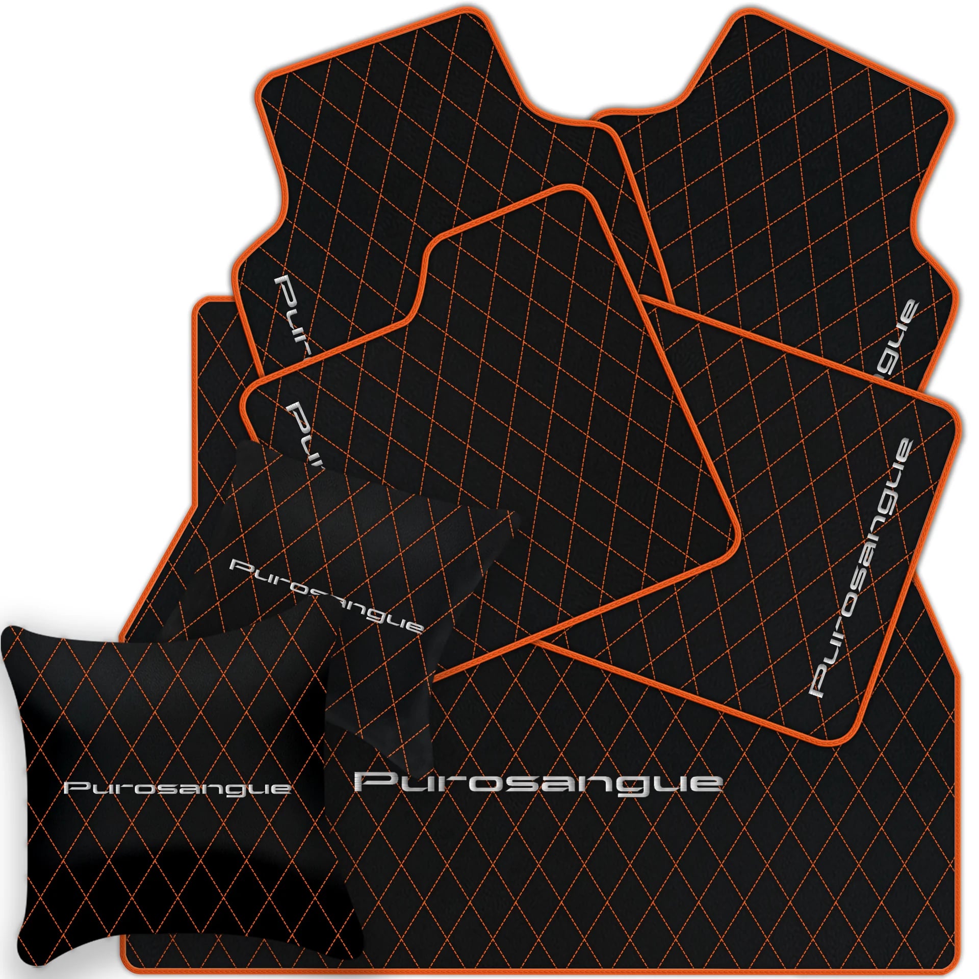 Black Leather Floor Mats for Ferrari Purosangue (2023-2024) with Single Diamond Pattern | Full Set Option