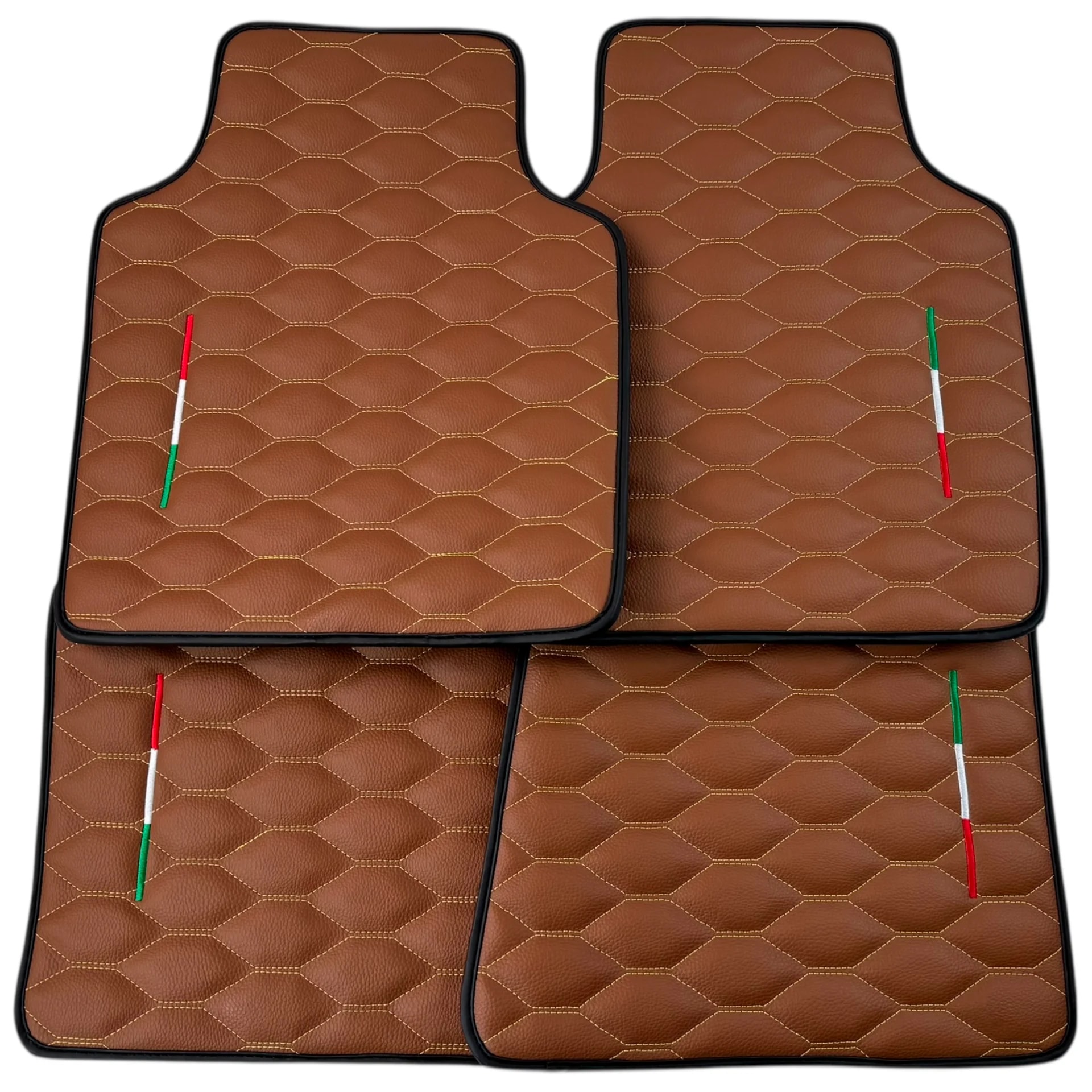 Brown Leather Viper Hex Pattern Floor Mats for Ferrari Purosangue
