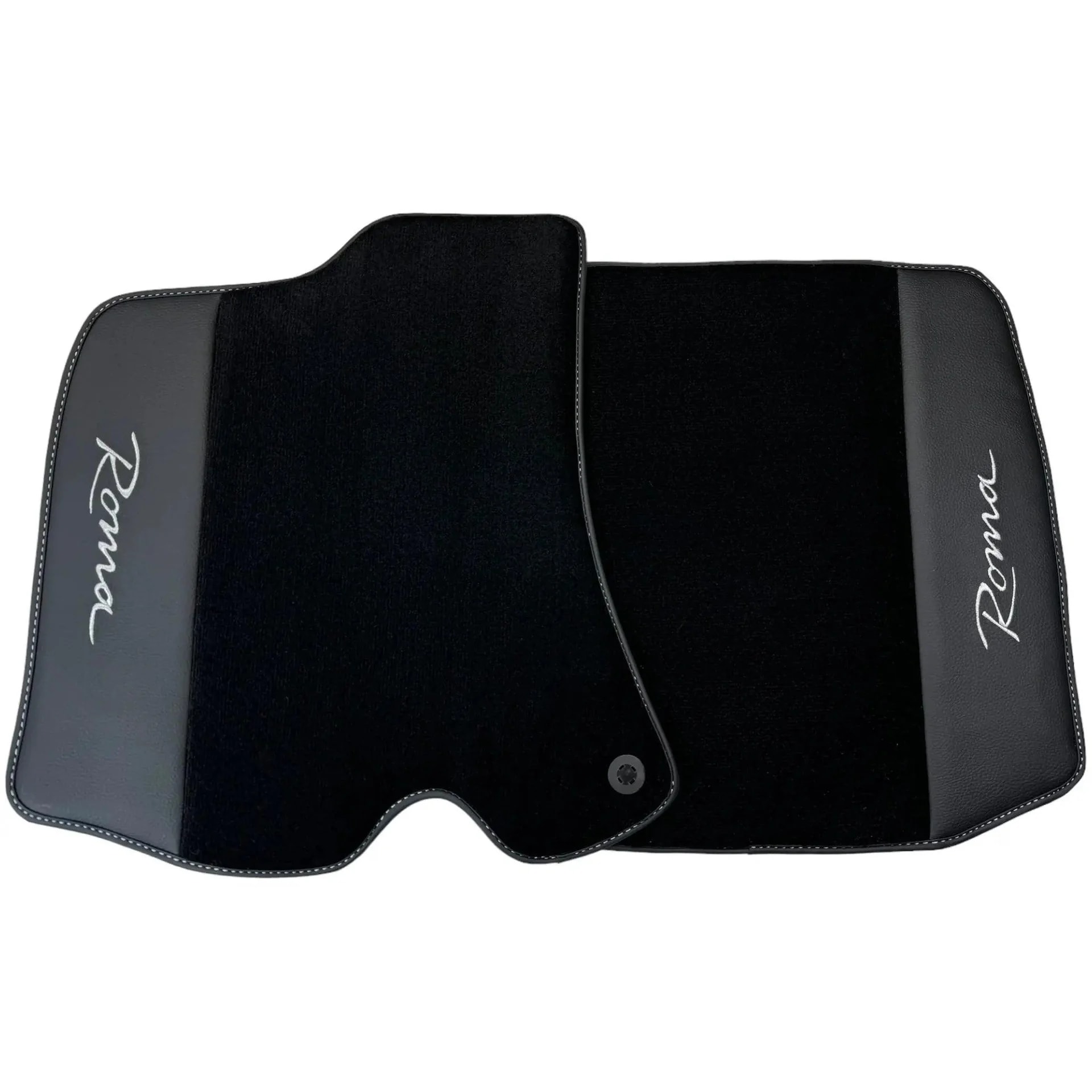 Black leather floor mats for Ferrari Roma front view
