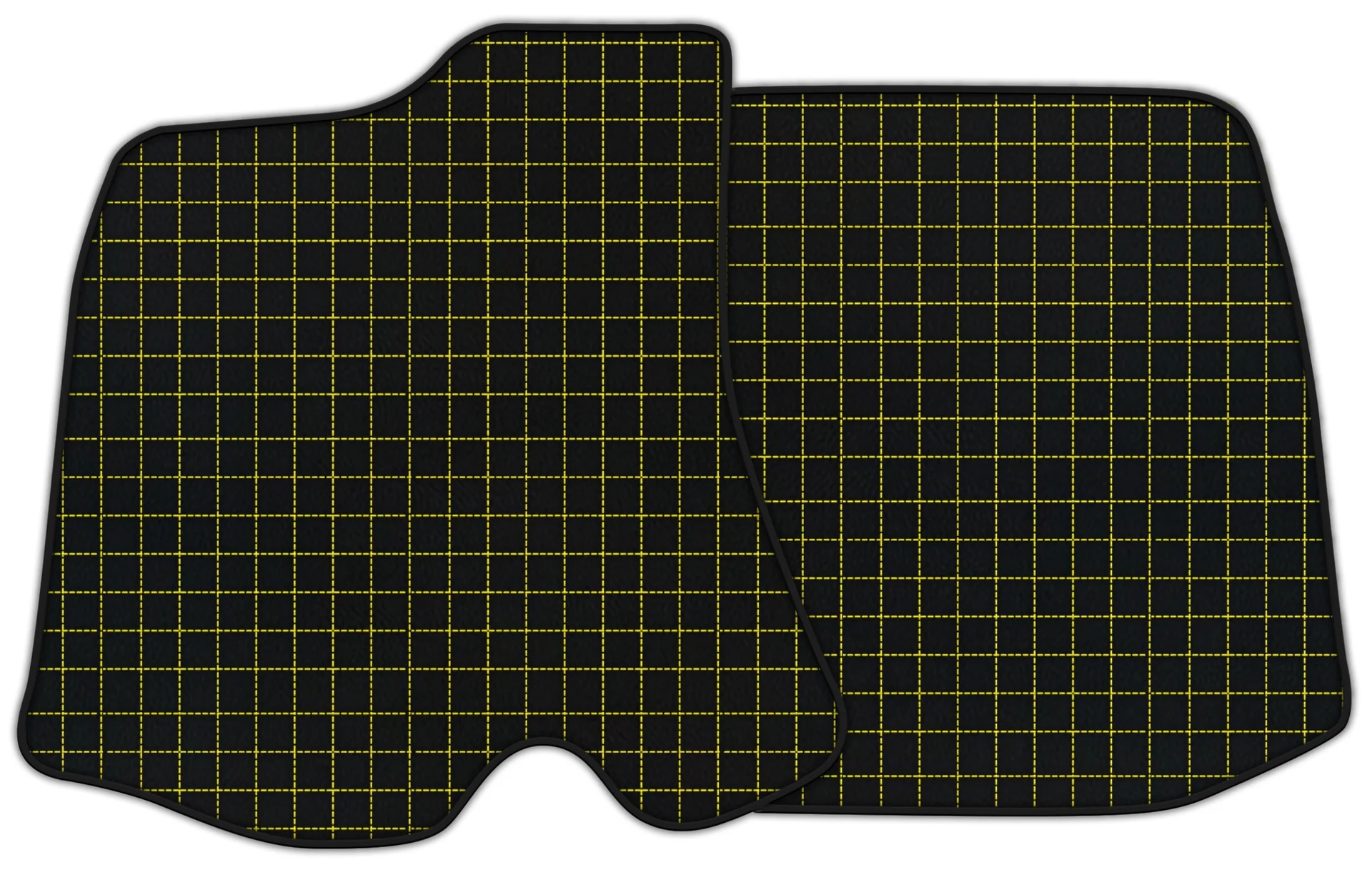 Custom fit premium quality Ferrari Roma floor mats with precise fitment and stylish black and yellow grid design.