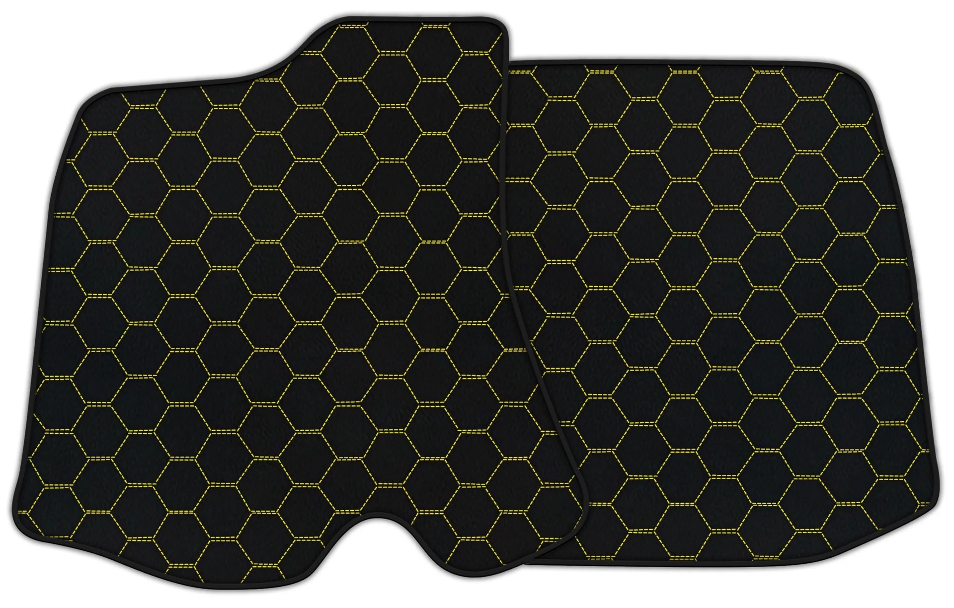 Custom-fit Ferrari Roma floor mats, premium quality with precise fitment, featuring a stylish hexagonal pattern and yellow st