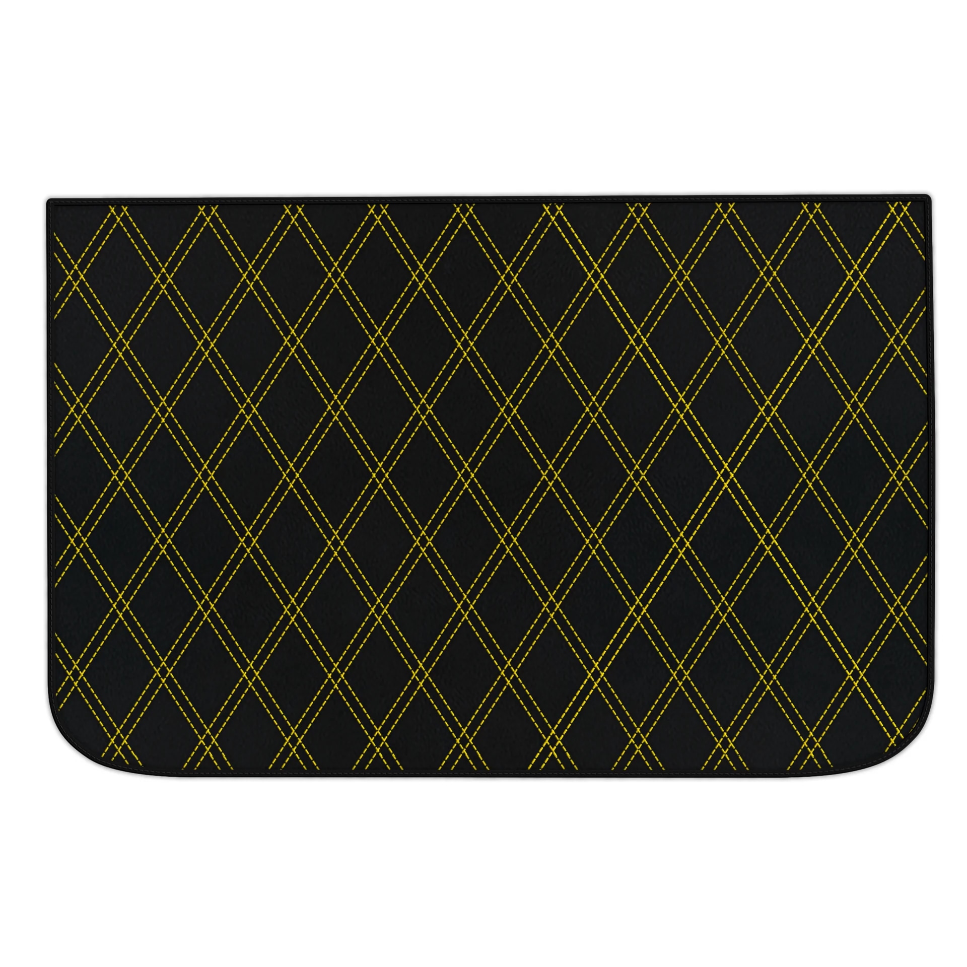 Ferrari Roma floor mat, custom fit, premium quality material, precise fitment, stylish black with yellow stitching.