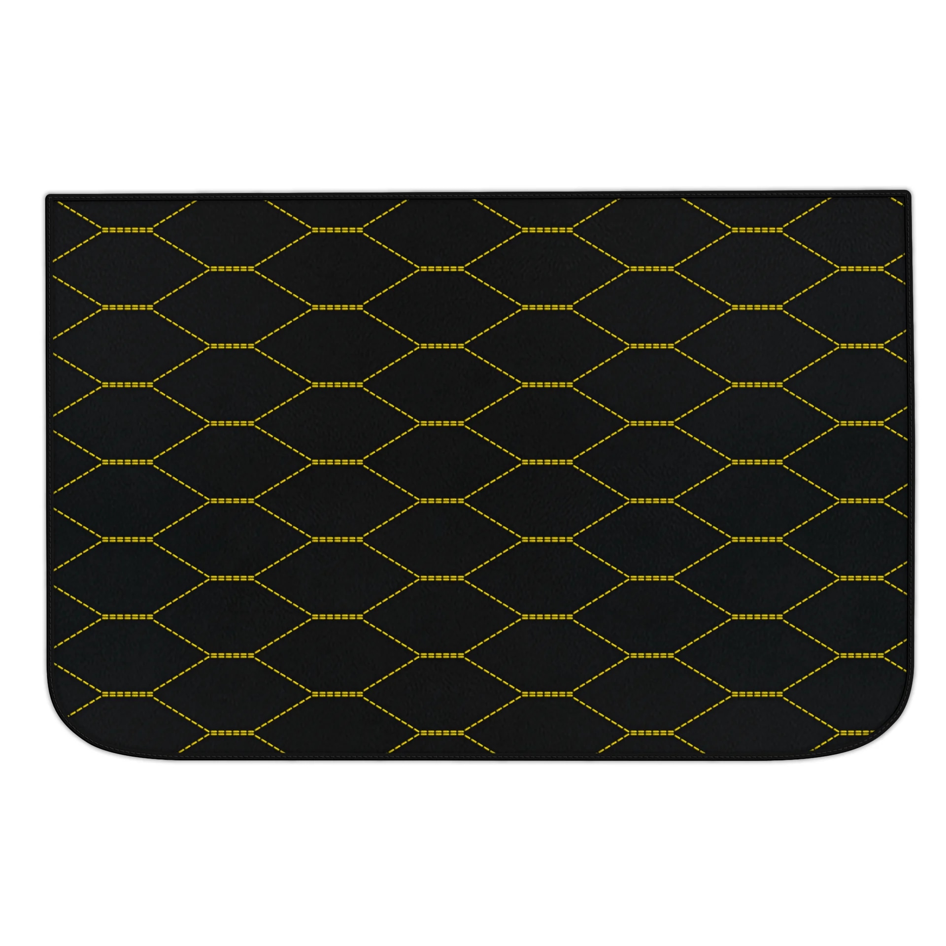 **Alt Text:** Custom fit Ferrari Roma floor mat, premium quality material, featuring precise fitment and stylish hexagonal de
