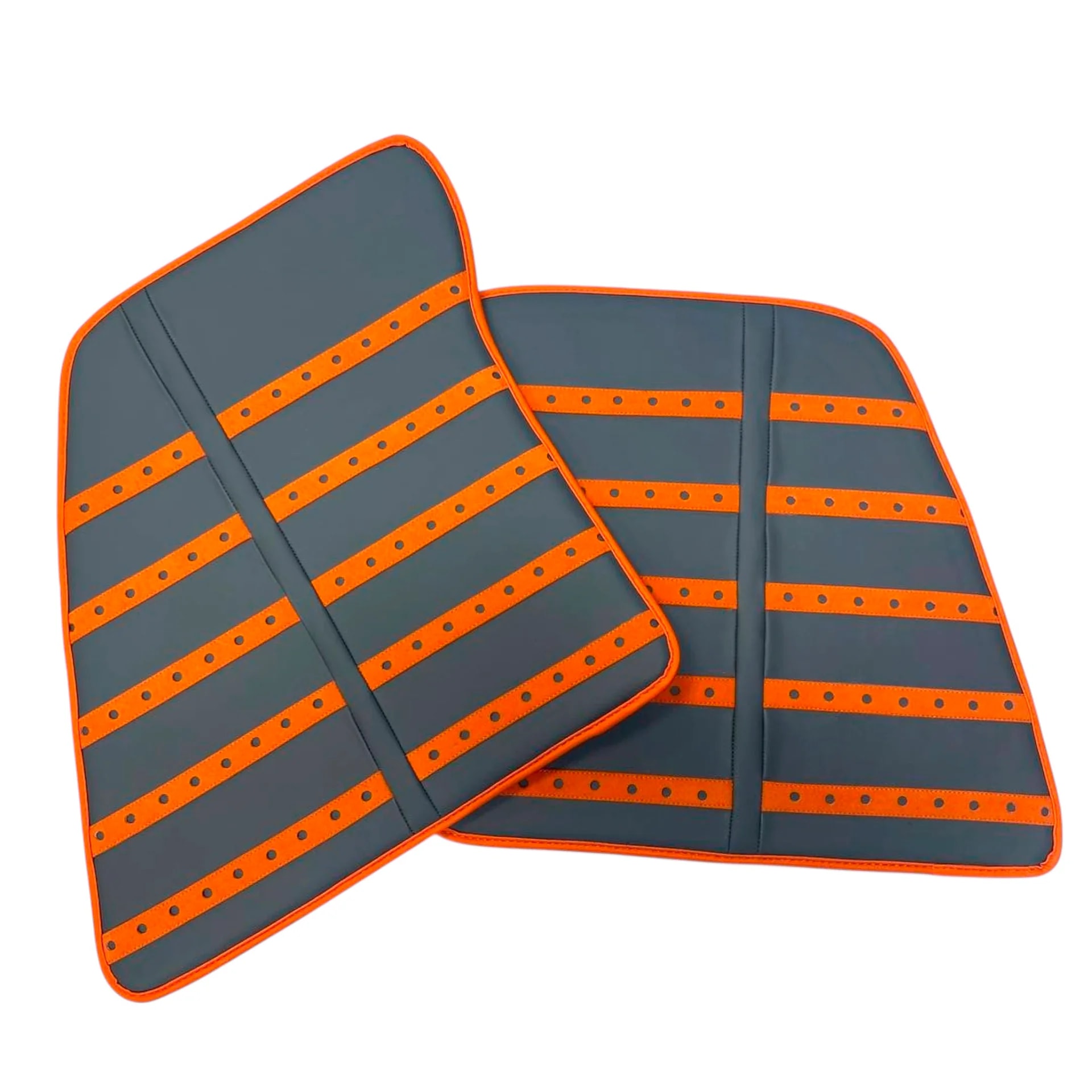 Gray leather floor mat with orange Daytona design for Ferrari SF90 Stradale