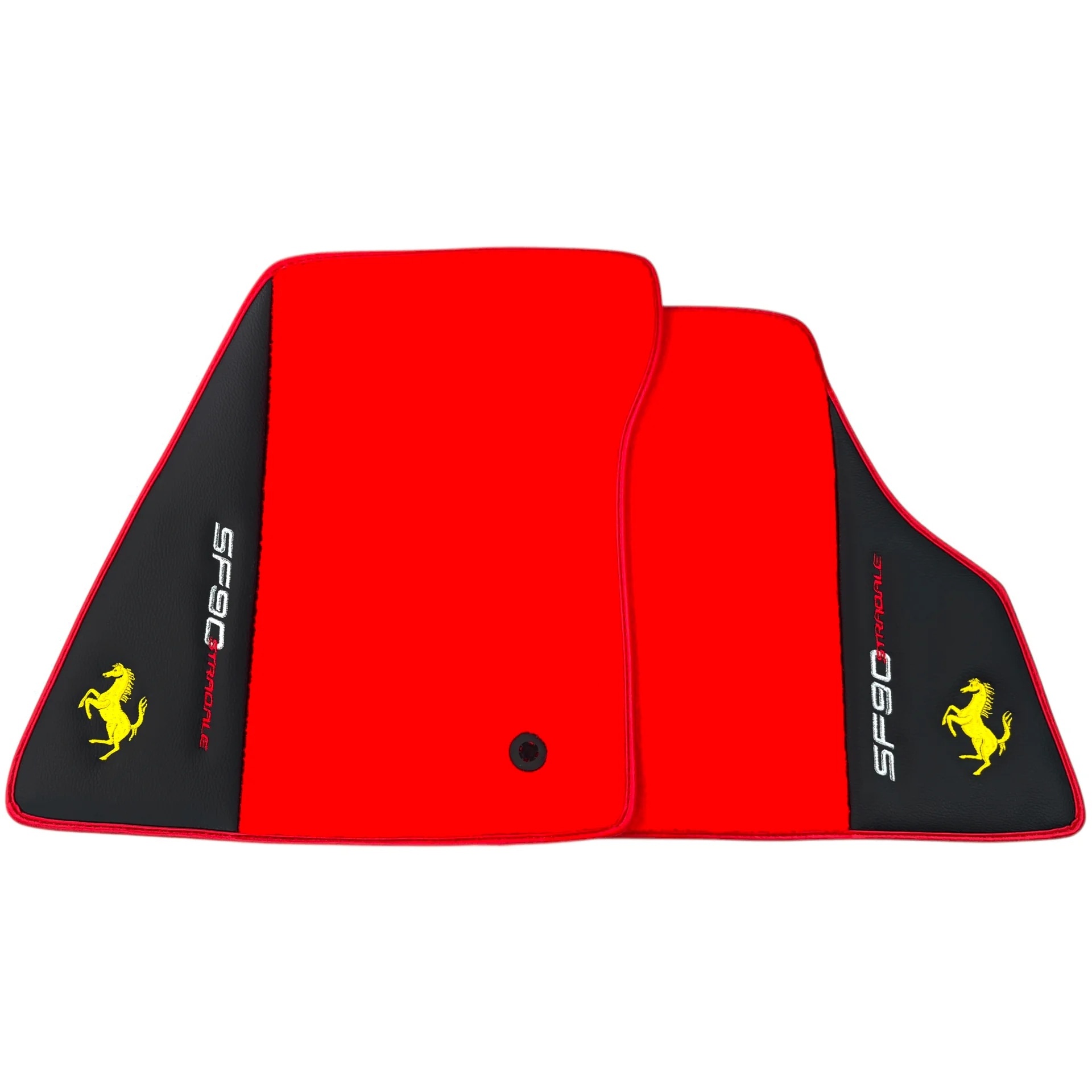 Ferrari SF90 Stradale floor mats, custom fit, premium quality, precise fitment, vibrant red with black accents.